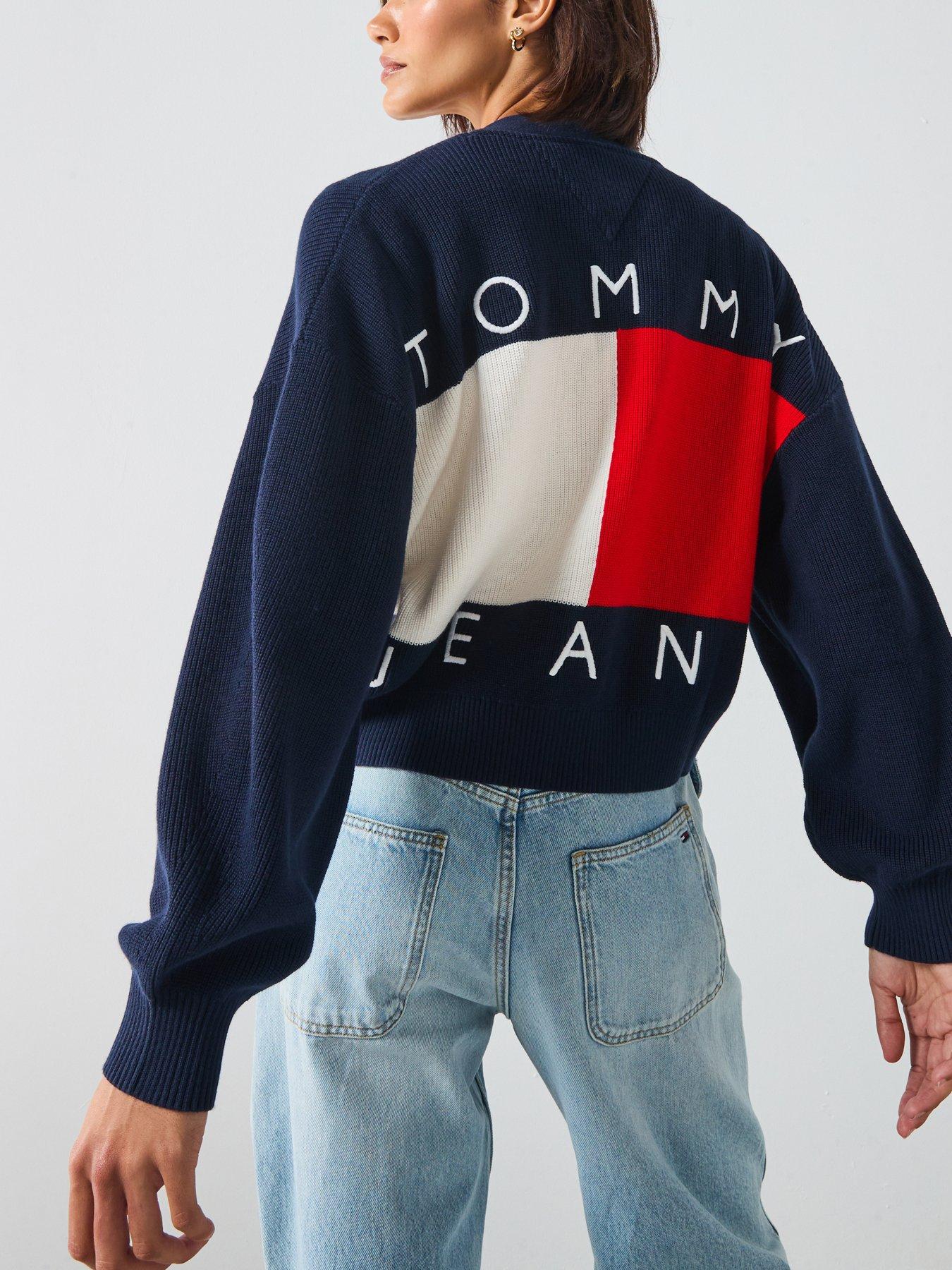 front image of tommy-jeans-ribbed-logo-v-neck-tops-blue