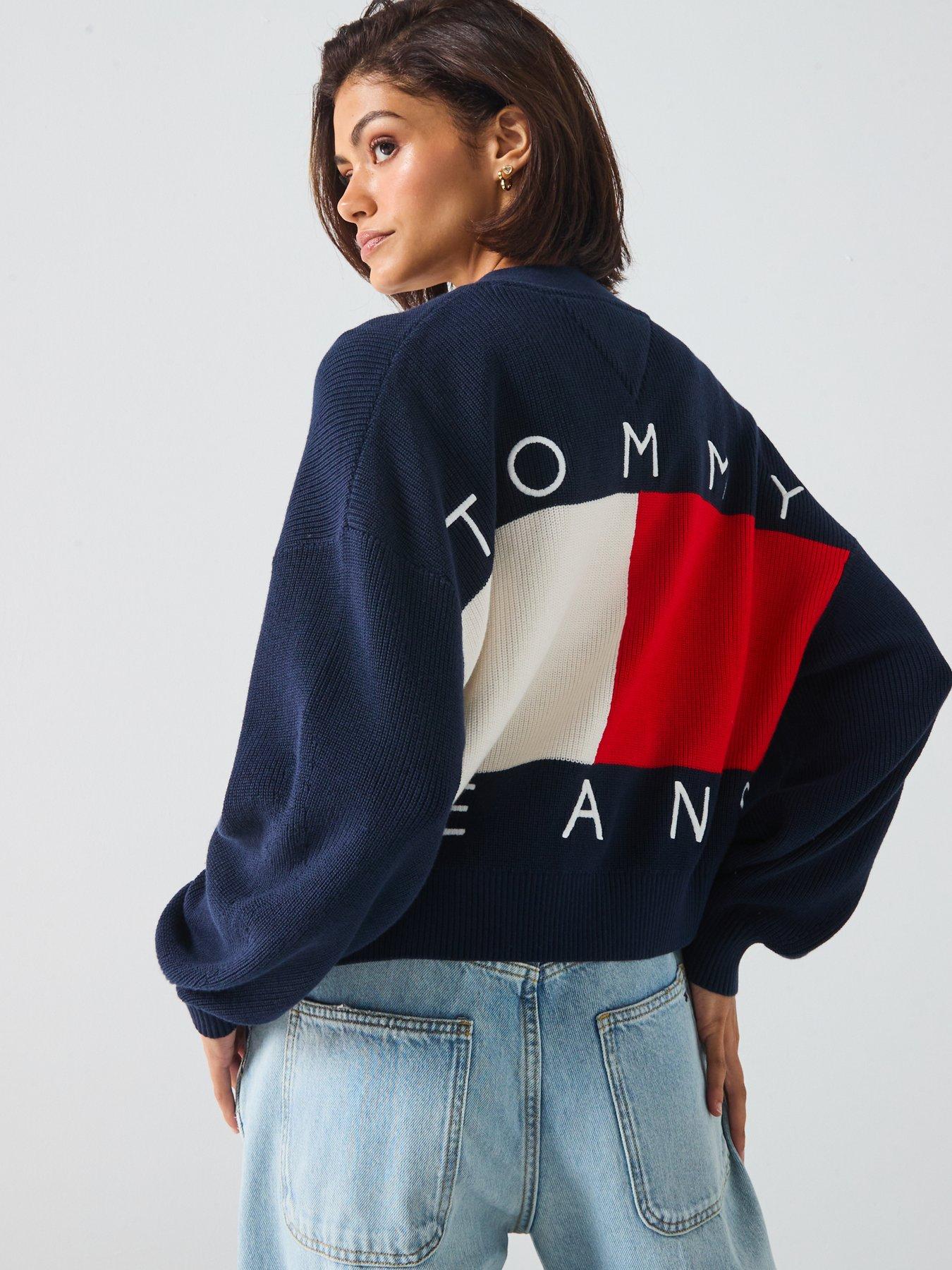  image of tommy-jeans-ribbed-logo-v-neck-tops-blue