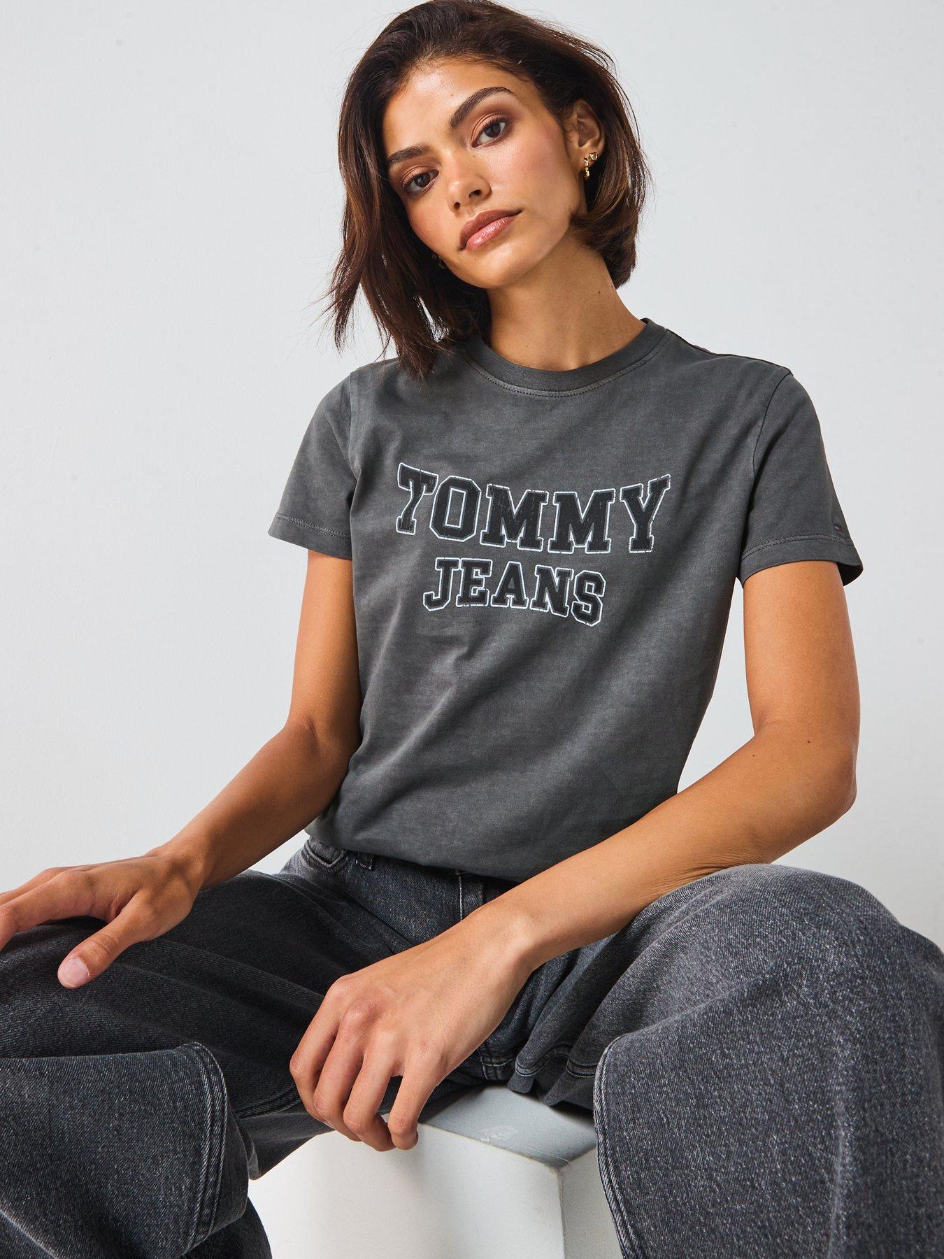 Image 4 of 6 of Tommy Jeans Varsity Logo T-Shirt - Black