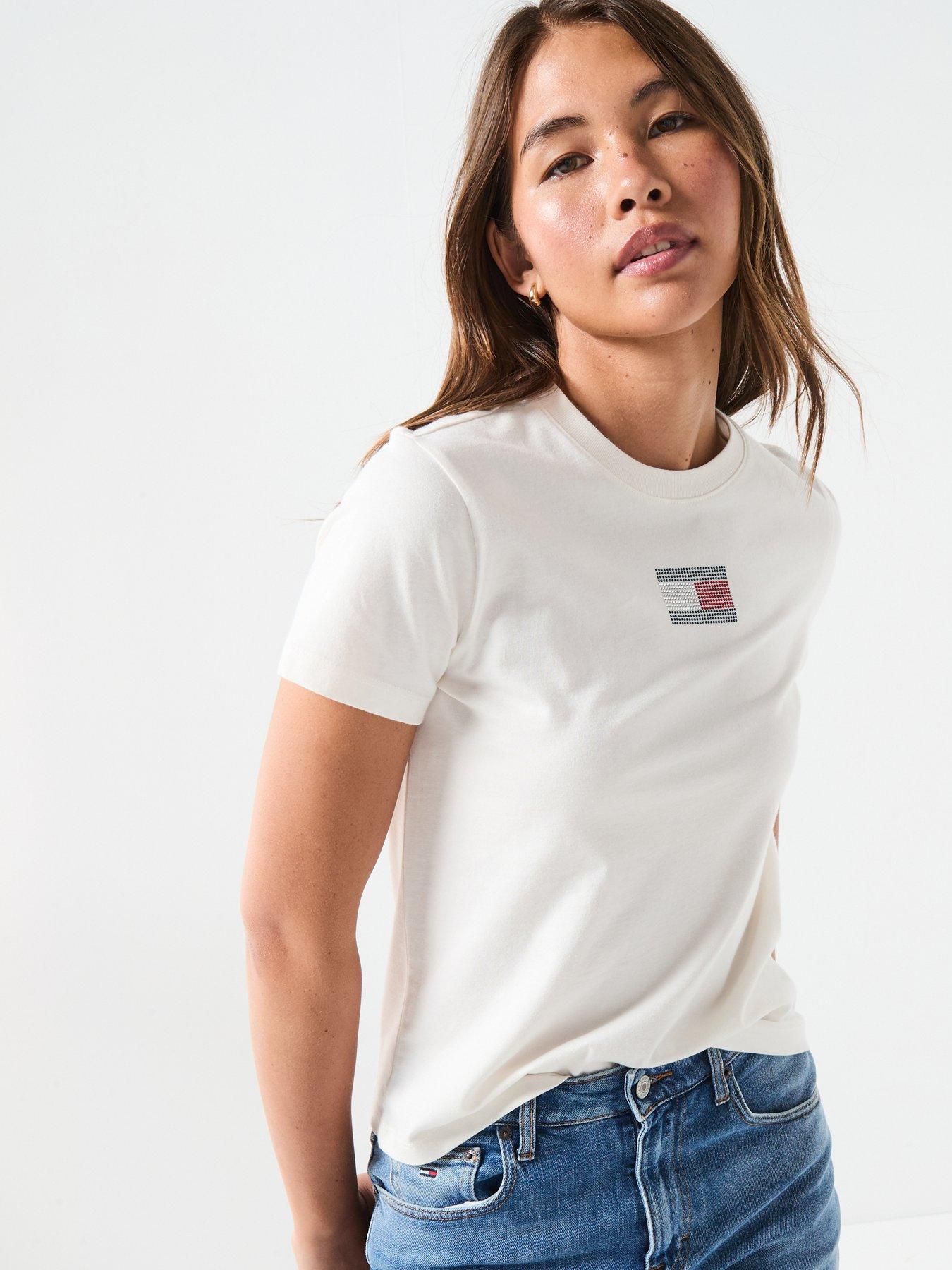  image of tommy-jeans-varsity-diamante-logo-t-shirt-white