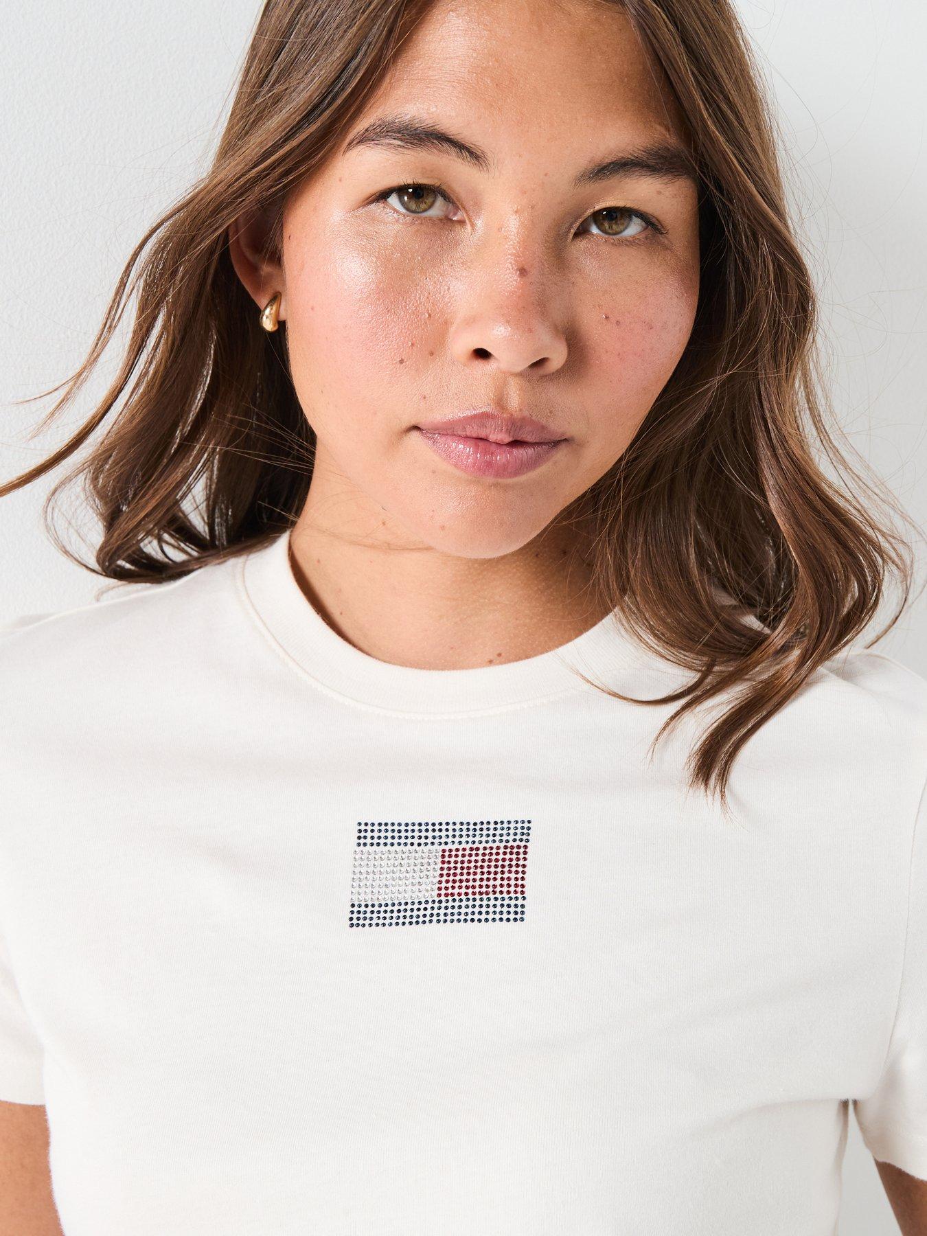  image of tommy-jeans-varsity-diamante-logo-t-shirt-white