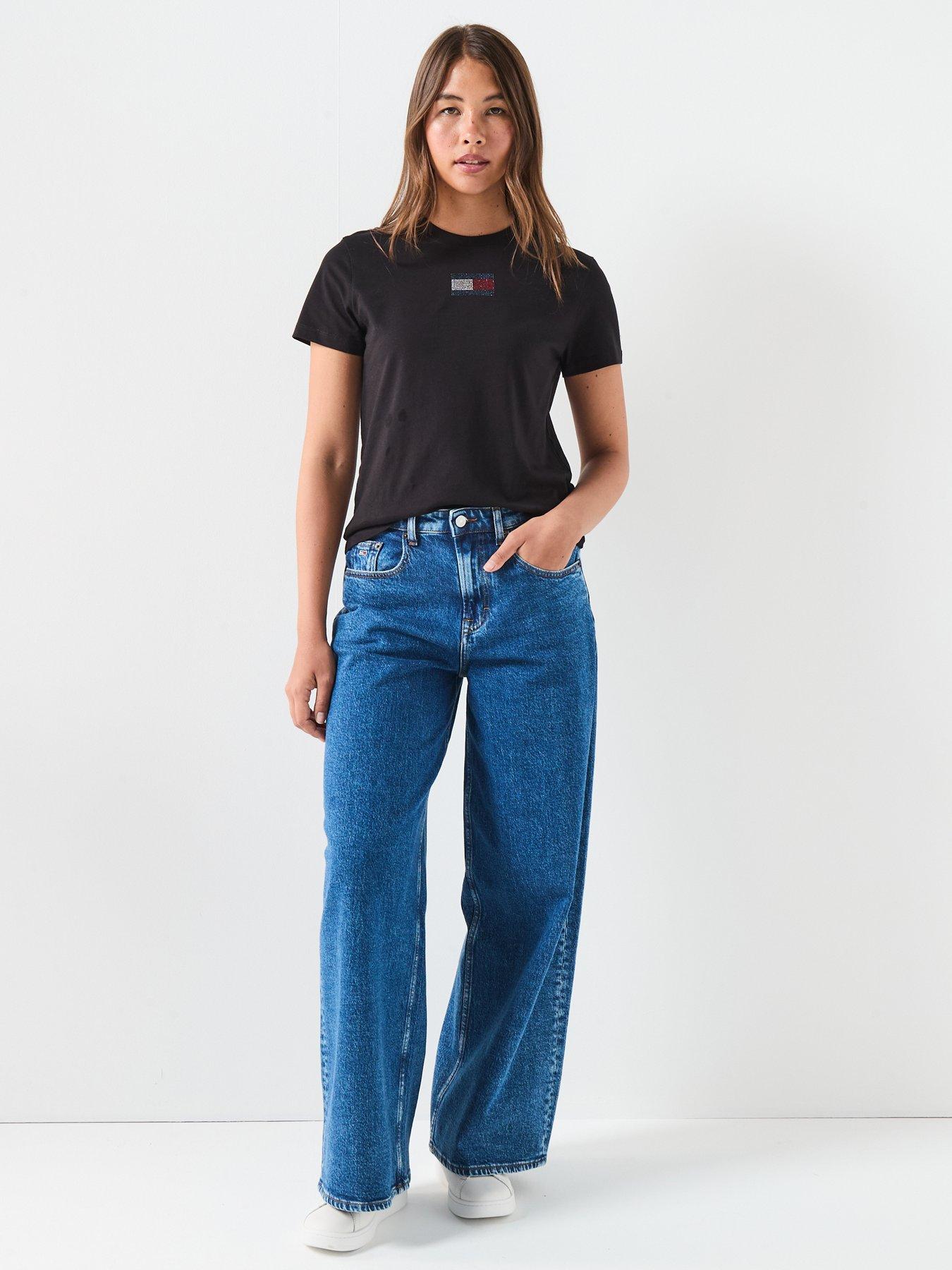  image of tommy-jeans-varsity-diamante-logo-t-shirt-black