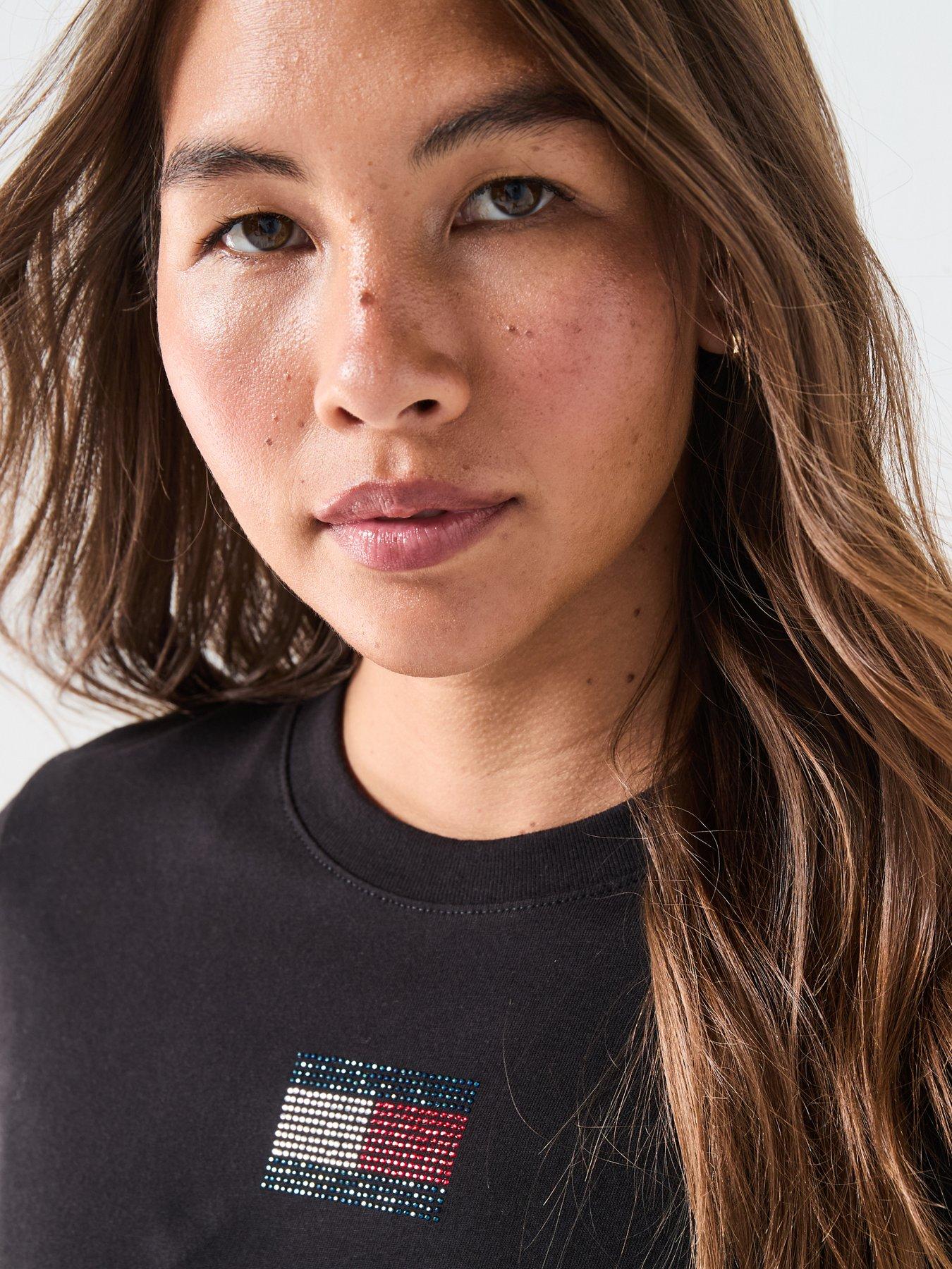  image of tommy-jeans-varsity-diamante-logo-t-shirt-black