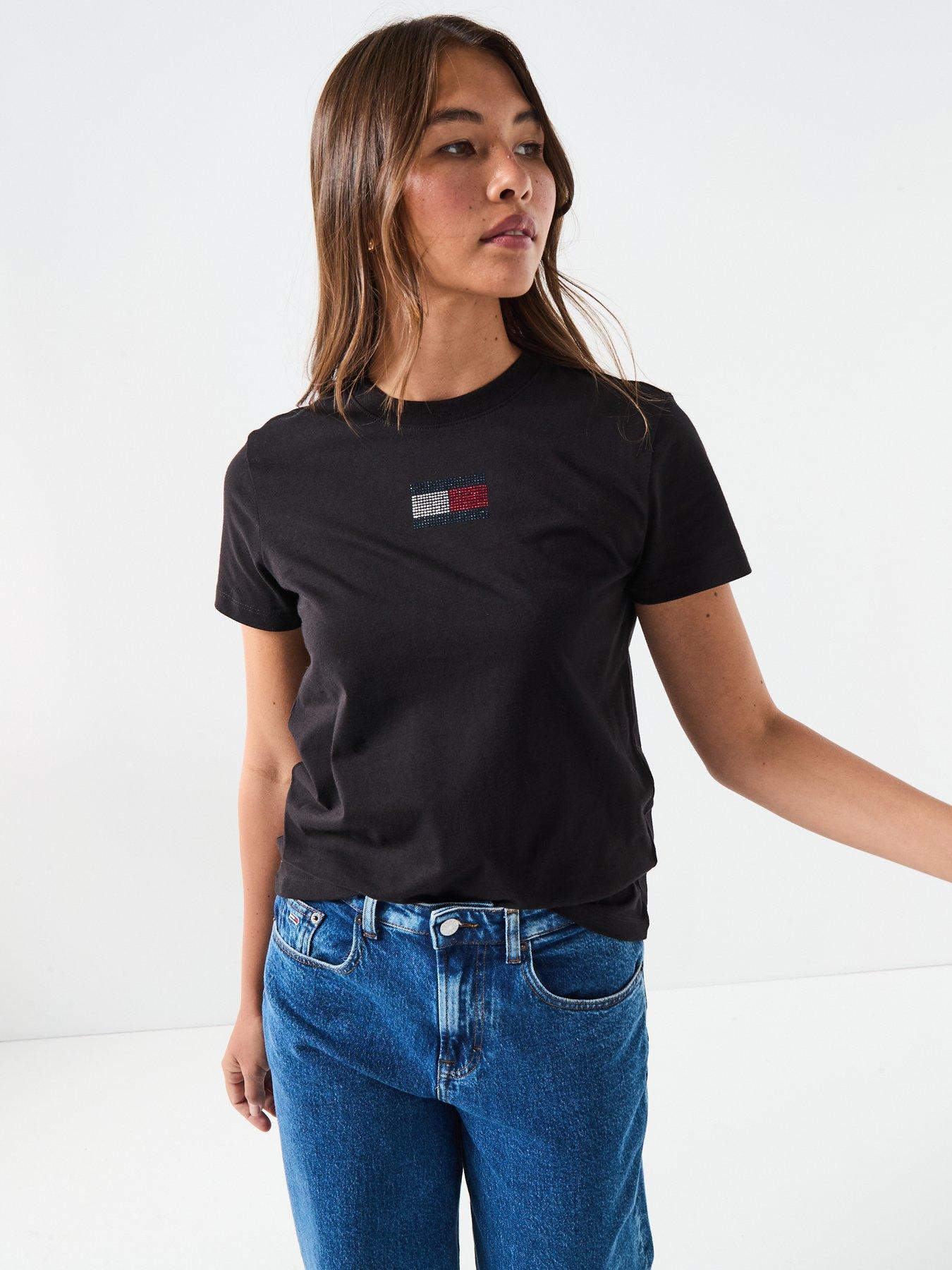  image of tommy-jeans-varsity-diamante-logo-t-shirt-black