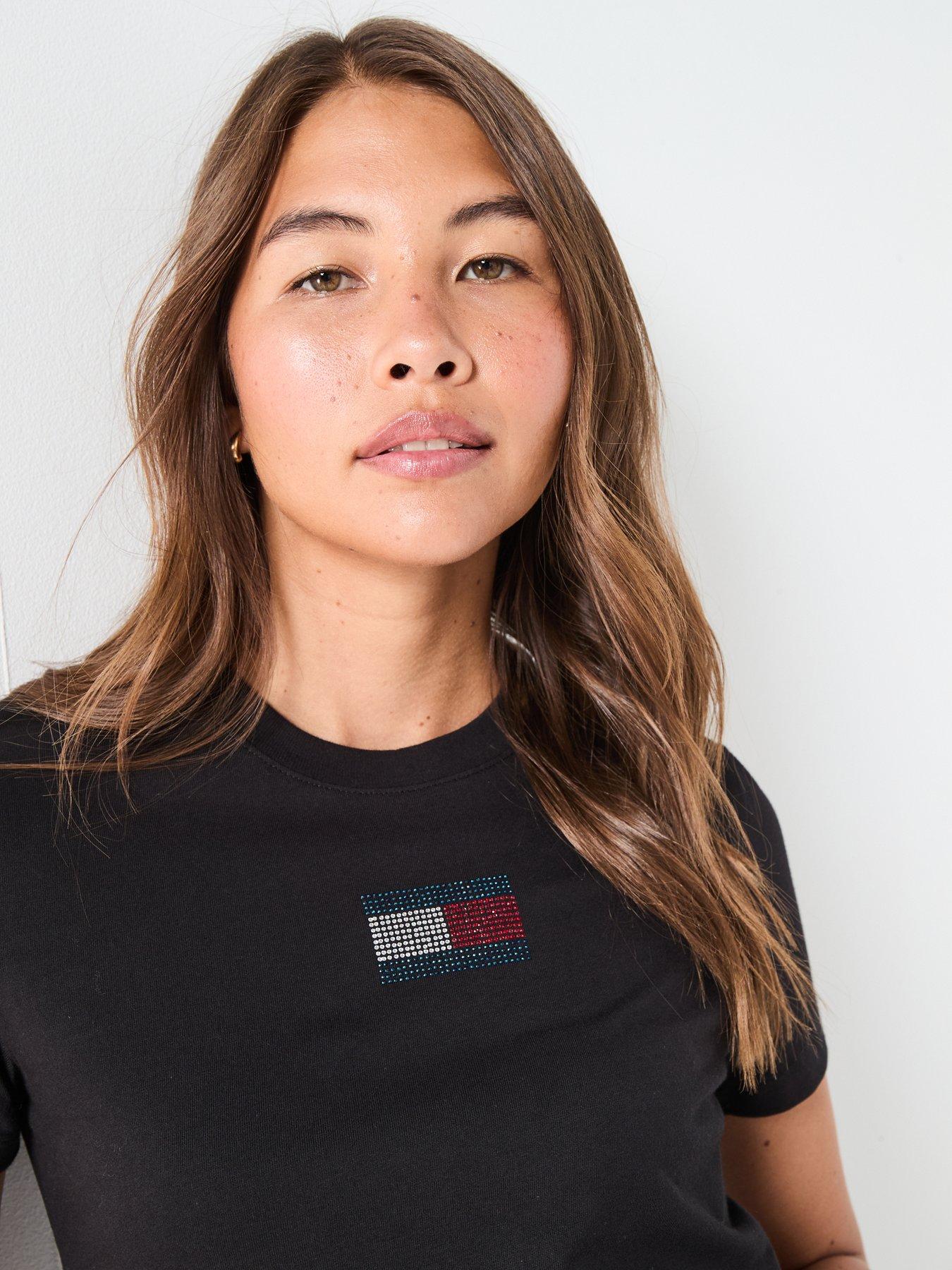  image of tommy-jeans-varsity-diamante-logo-t-shirt-black