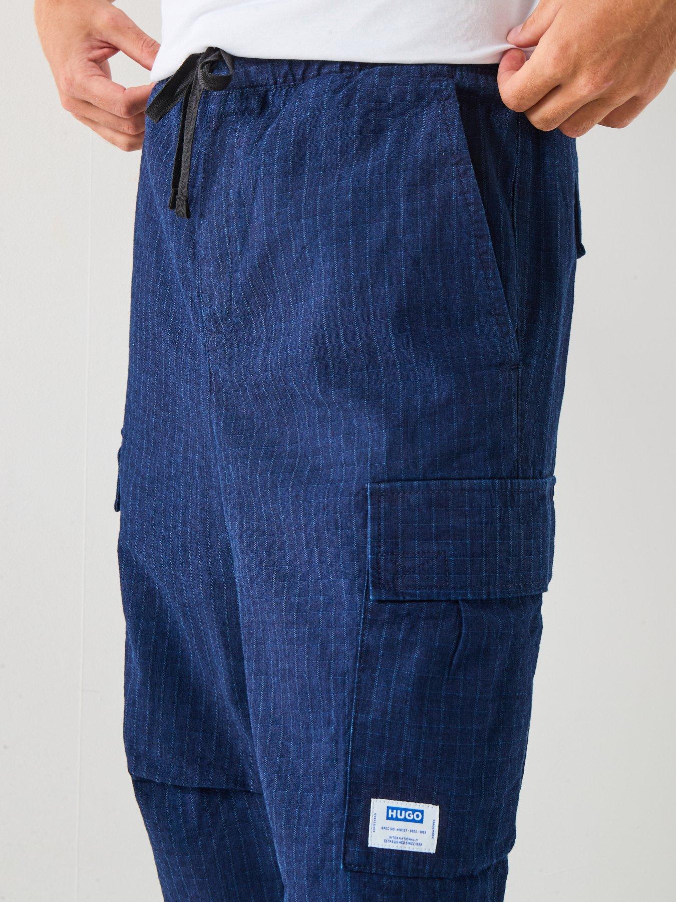 Image 4 of 6 of HUGO Relaxed-fit Cargo Trousers in Denim-Look Ripstop - Blue