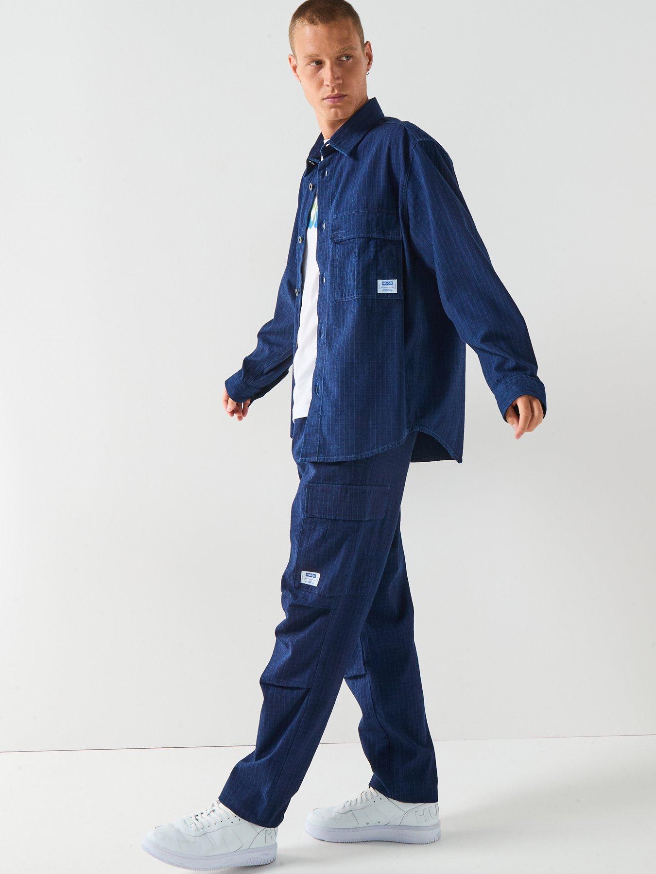 Image 6 of 6 of HUGO Relaxed-fit Cargo Trousers in Denim-Look Ripstop - Blue