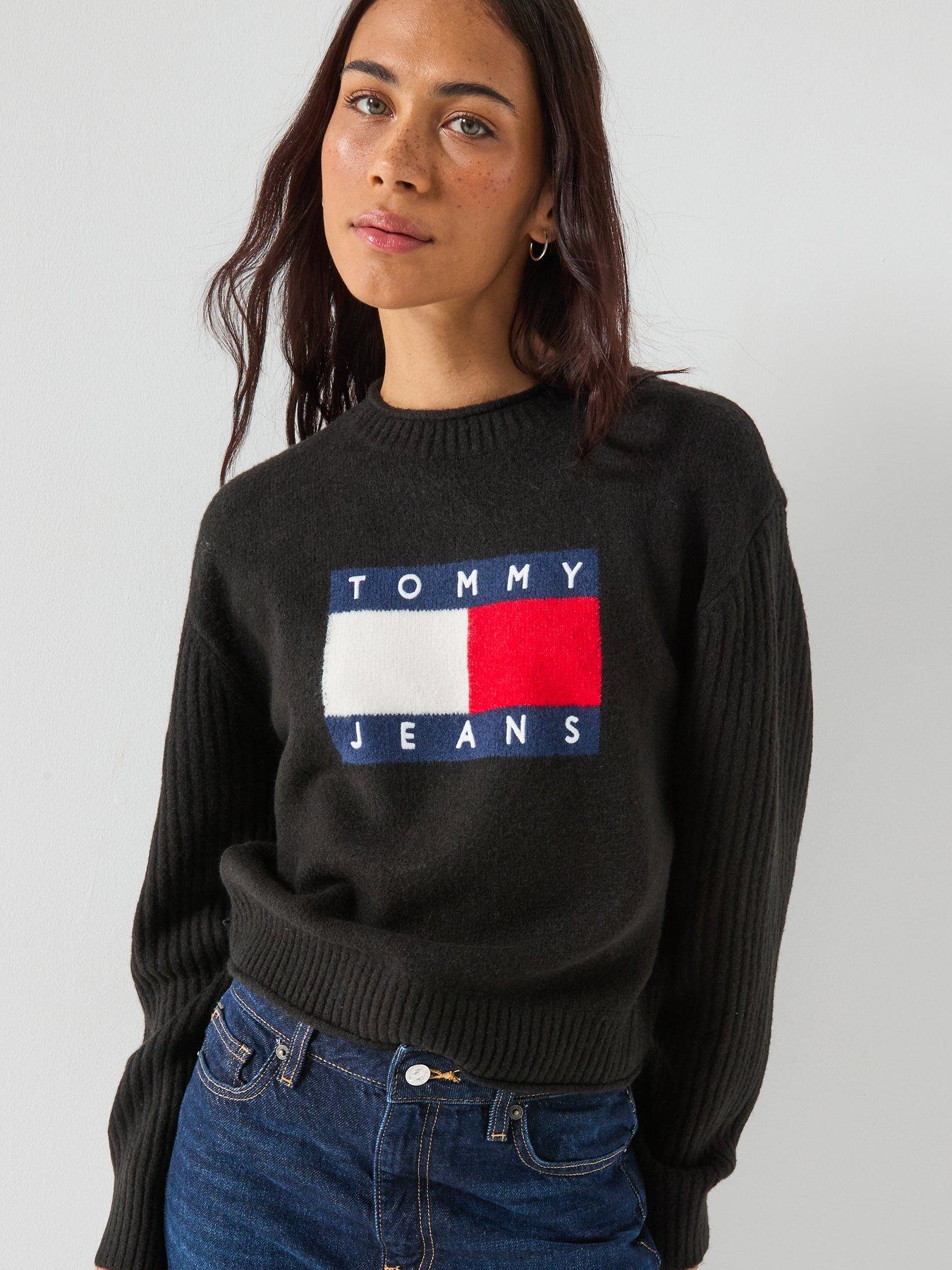 Image 4 of 6 of Tommy Jeans Melange Flag Sweater - Black