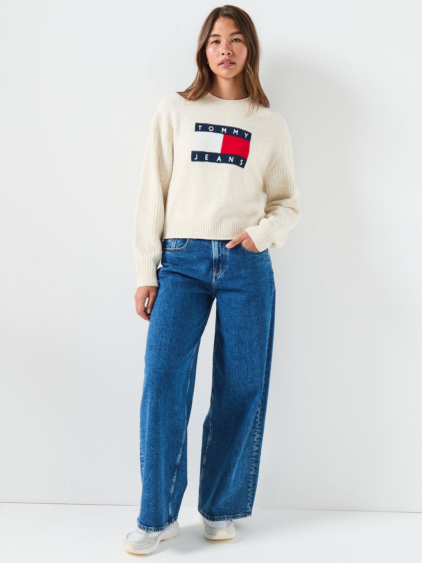 Image 3 of 6 of Tommy Jeans Melange Flag Sweater - White