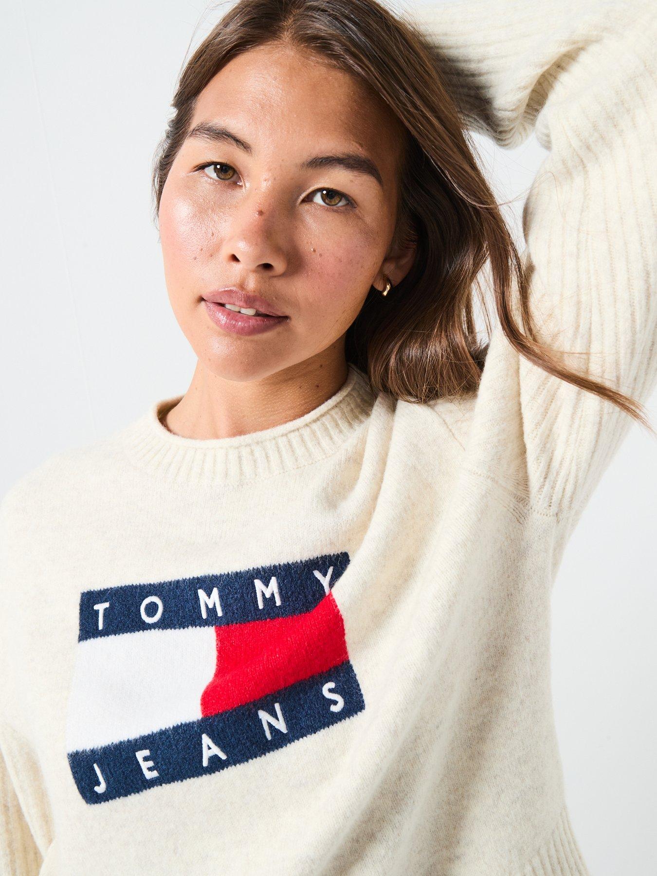 Image 4 of 6 of Tommy Jeans Melange Flag Sweater - White