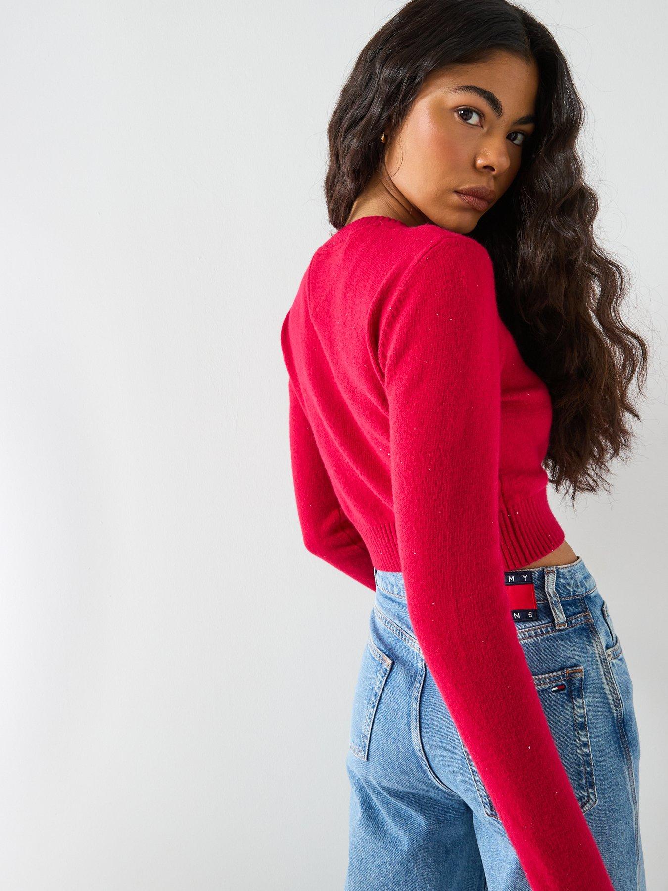stillFront image of tommy-jeans-sparkle-flag-cropped-sweater-red