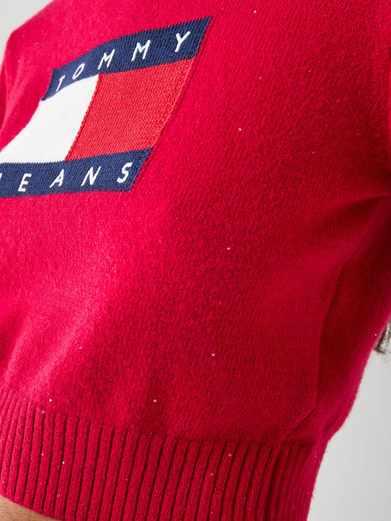  image of tommy-jeans-sparkle-flag-cropped-sweater-red