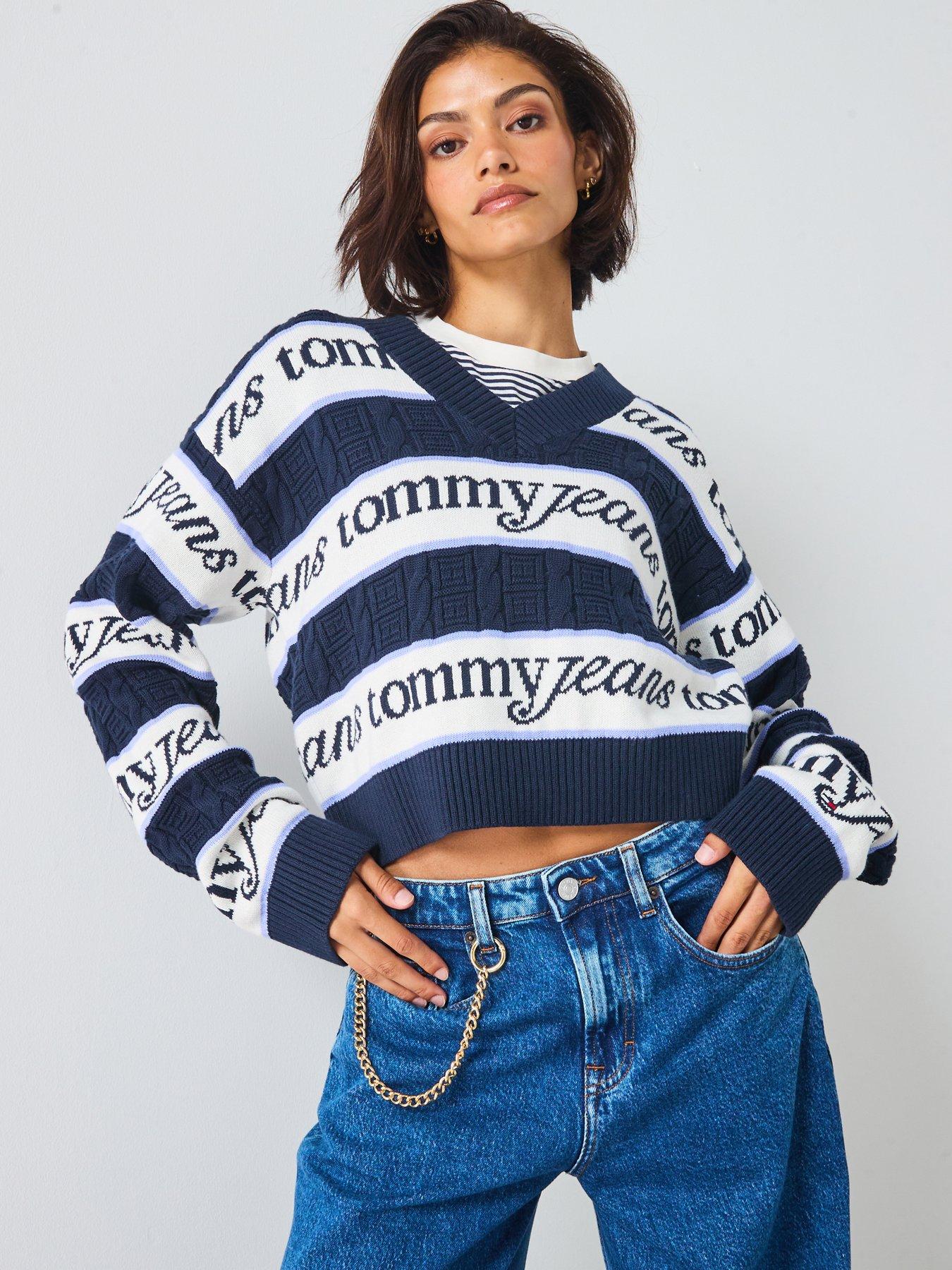 Tommy Jeans Striped Logo Sweater - Blue