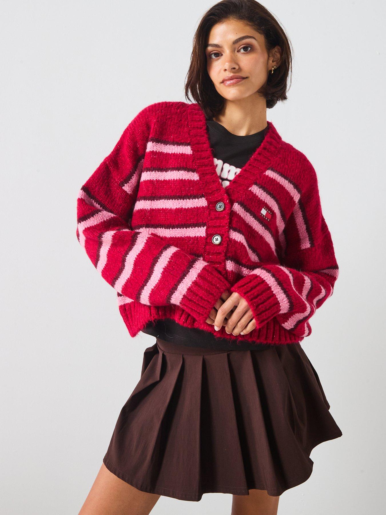 undefined Badge Detailed Striped Fluffy Cardigan - Multi