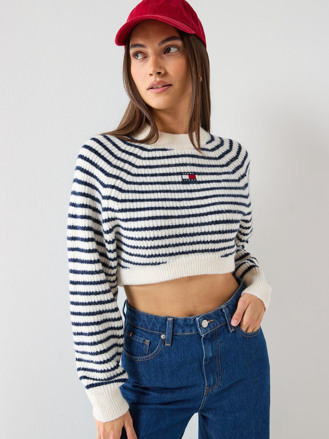 front image of tommy-jeans-crop-badge-detailed-sweater-white