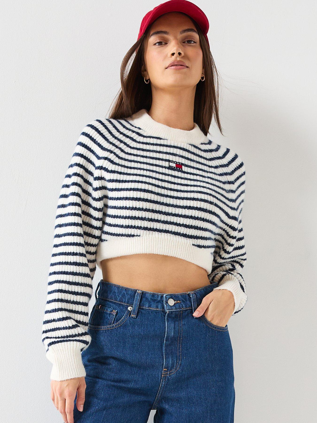  image of tommy-jeans-crop-badge-detailed-sweater-white