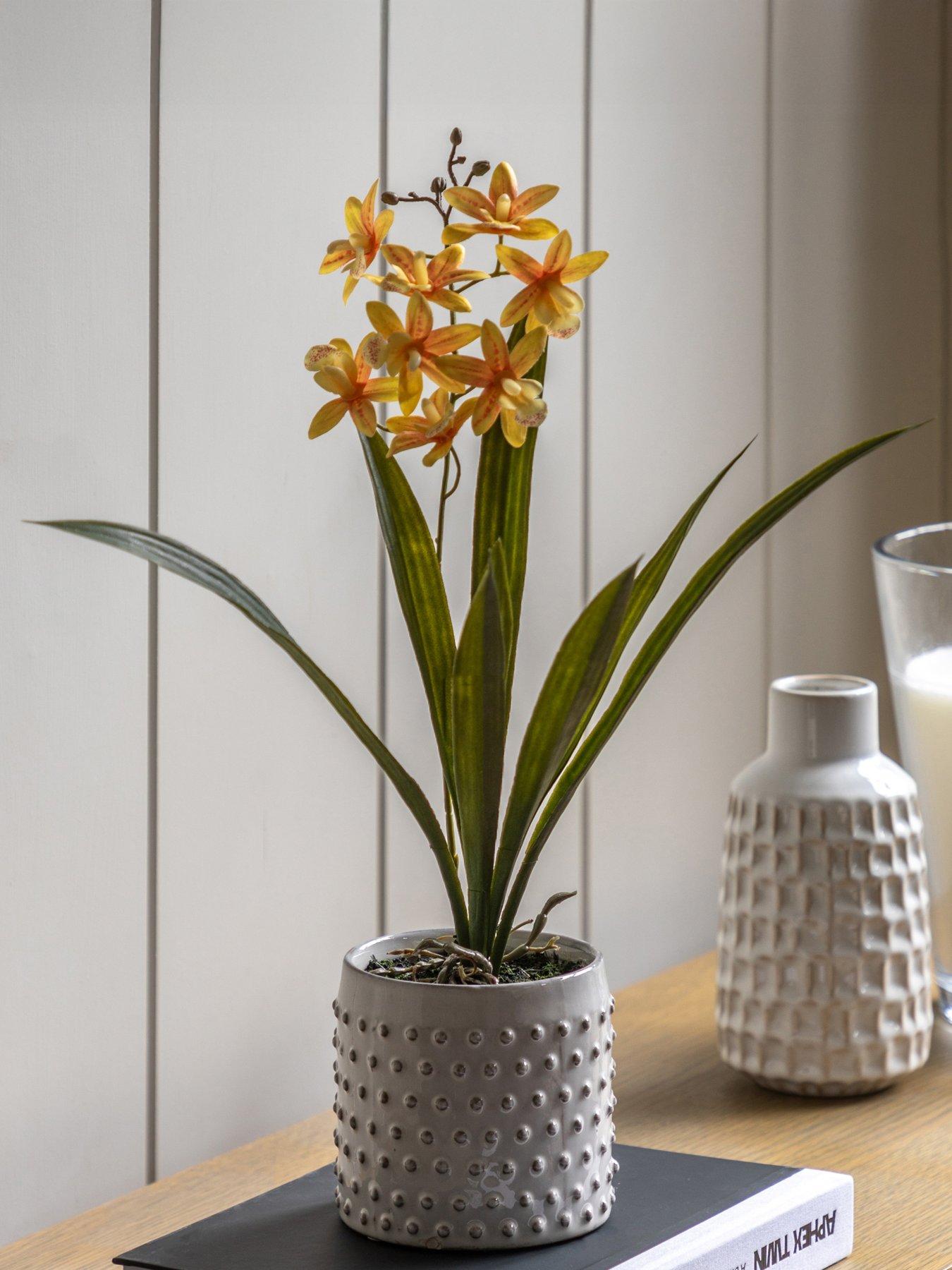 undefined Orchid Orange In White Ceramic Dot Pot 400mm