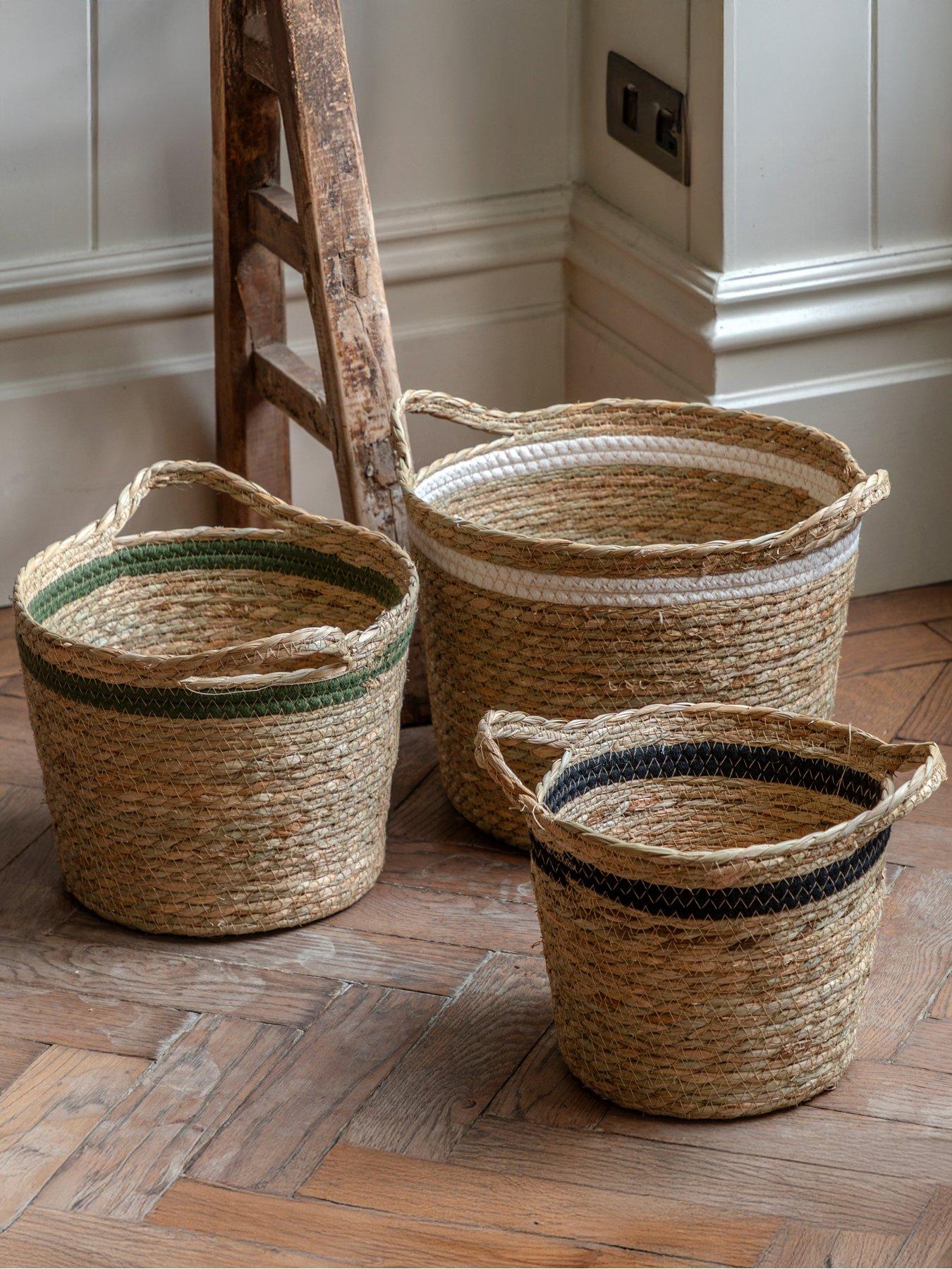 Image 1 of 6 of Gallery Direct Storage Basket Black White Olive Stripe Nest S/3