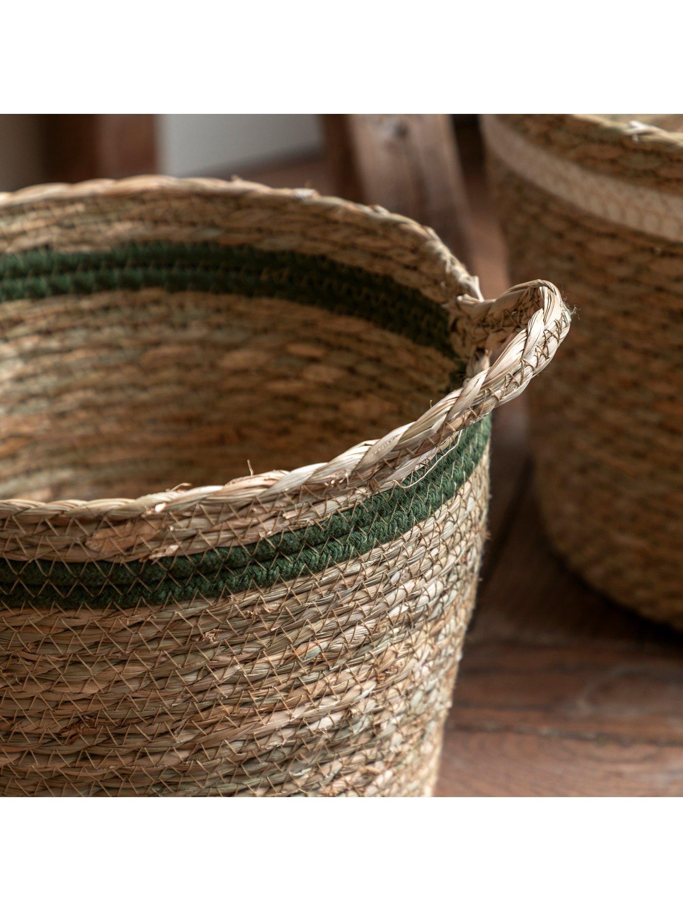 Image 3 of 6 of Gallery Direct Storage Basket Black White Olive Stripe Nest S/3