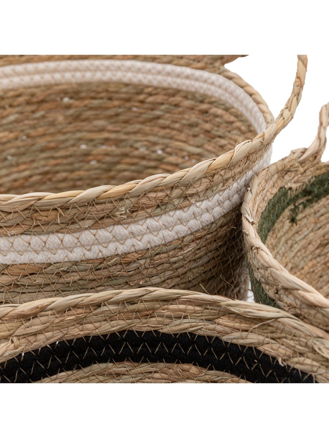 Image 6 of 6 of Gallery Direct Storage Basket Black White Olive Stripe Nest S/3