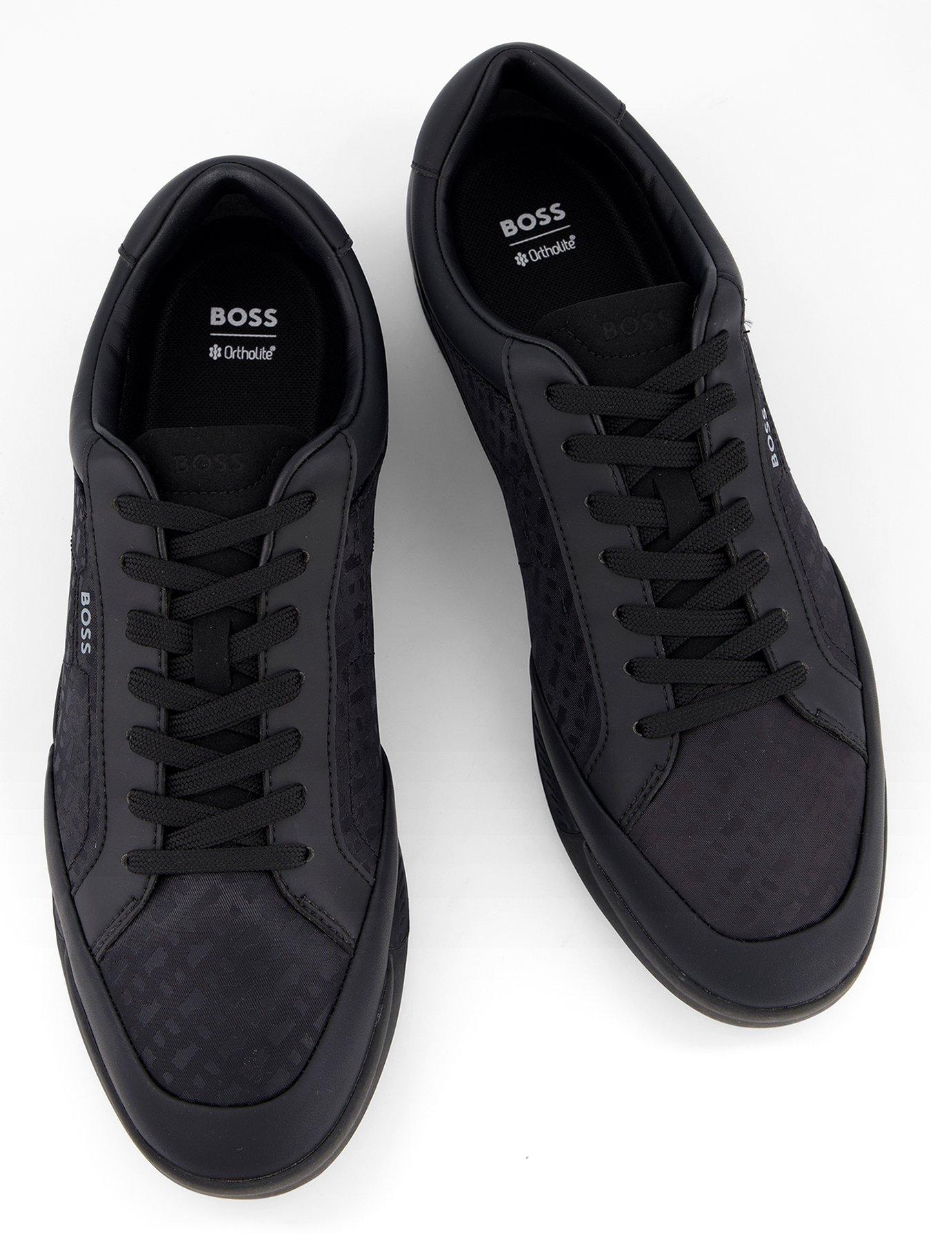 Image 3 of 7 of BOSS Nitan Low Profile Nylon/Leather Monogram Trainer - Black