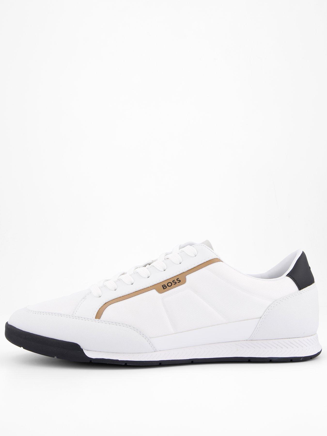front image of boss-nitan-low-profile-nylonleather-trainer-white