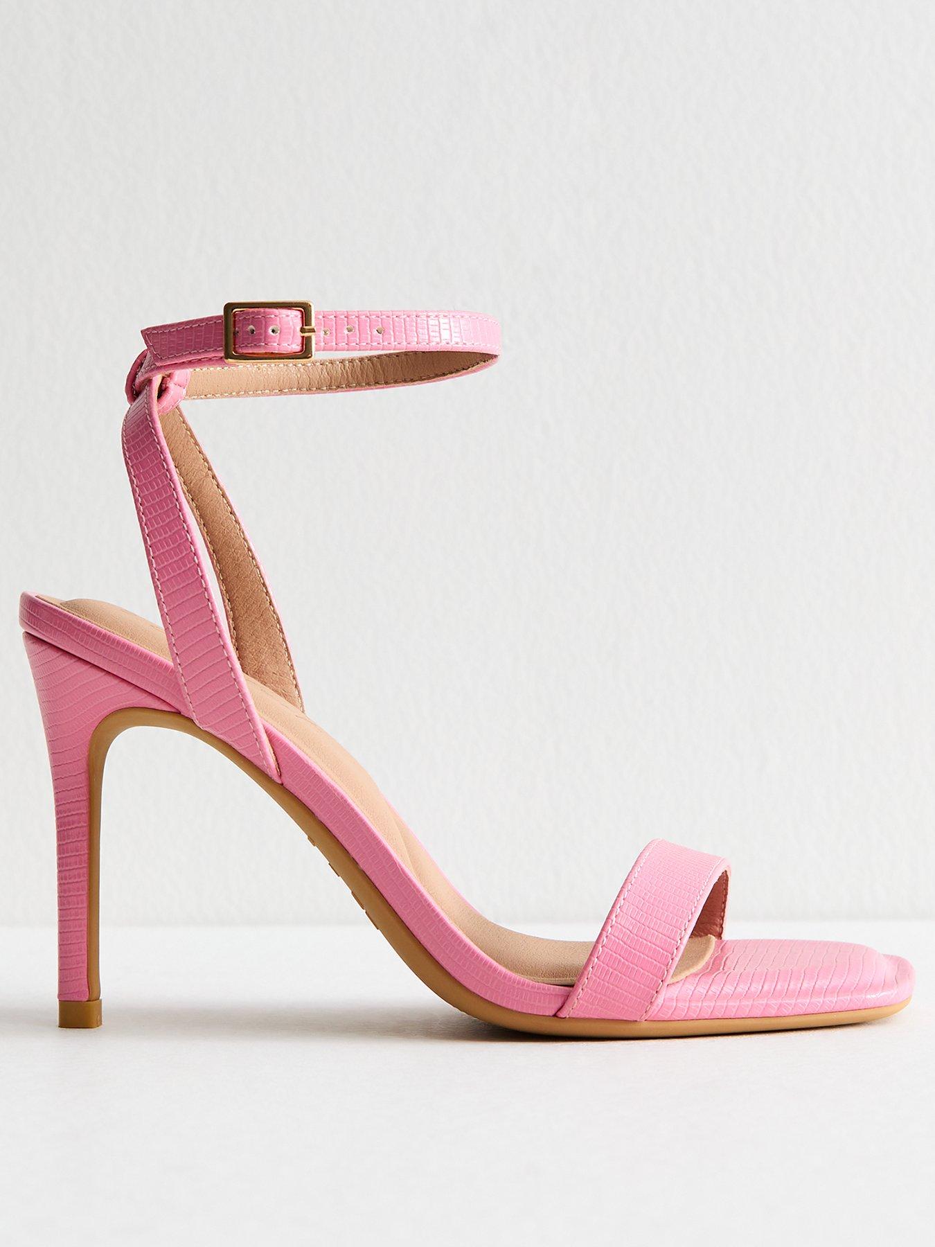 undefined Pink Textured Faux Leather Stiletto Sandals