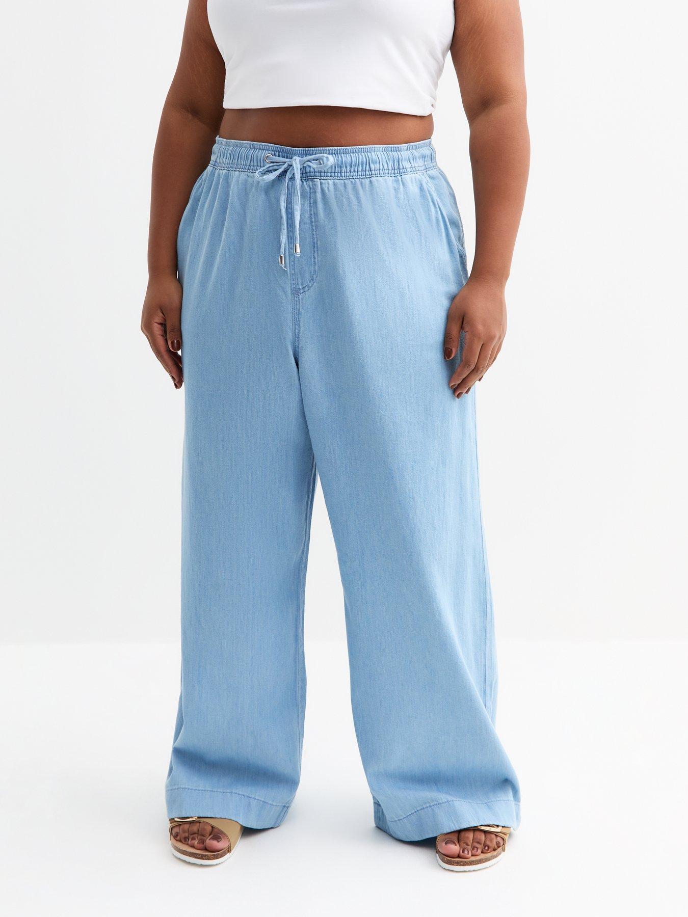 undefined Curves Light Blue Drawstring Waist Denim Trousers