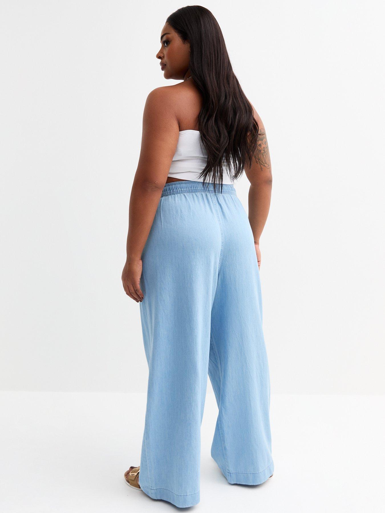 stillFront image of new-look-curves-light-blue-drawstring-waist-denim-trouser-jeans