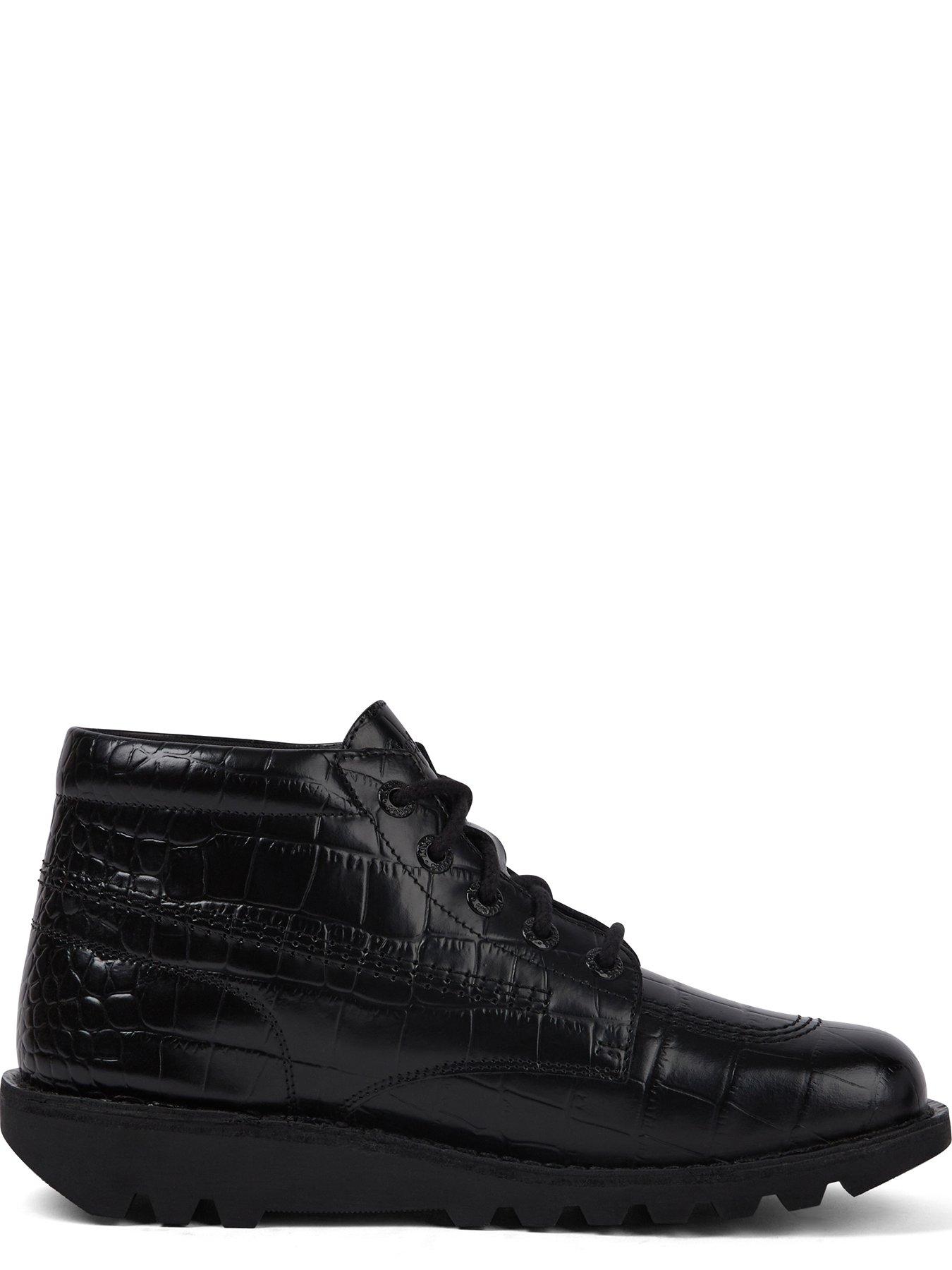 Kickers Kick Hi Croc Leather Ankle Boot - Black | Littlewoods