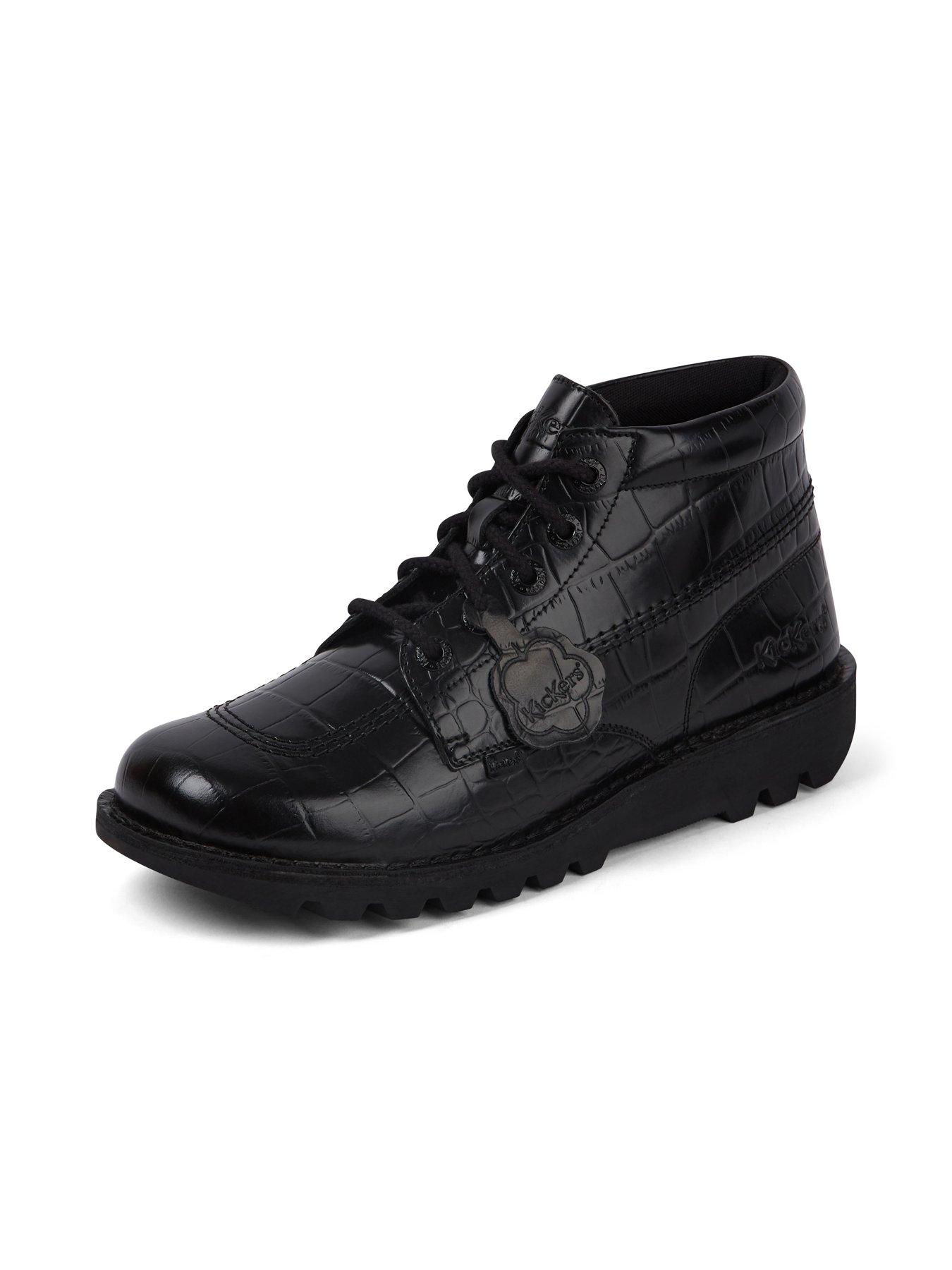 Kickers Kick Hi Croc Leather Ankle Boot - Black | Littlewoods