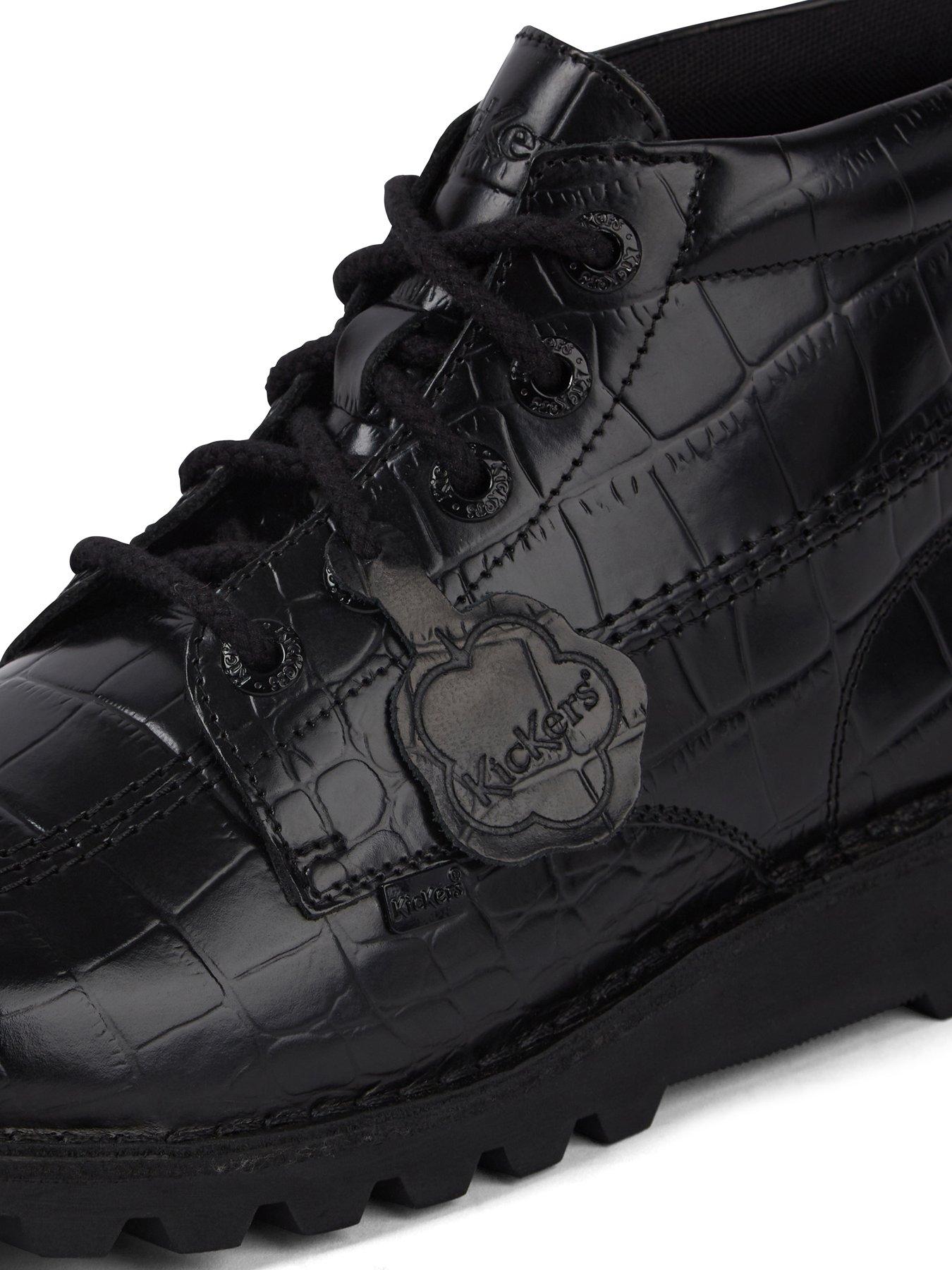 Kickers Kick Hi Croc Leather Ankle Boot - Black | Littlewoods