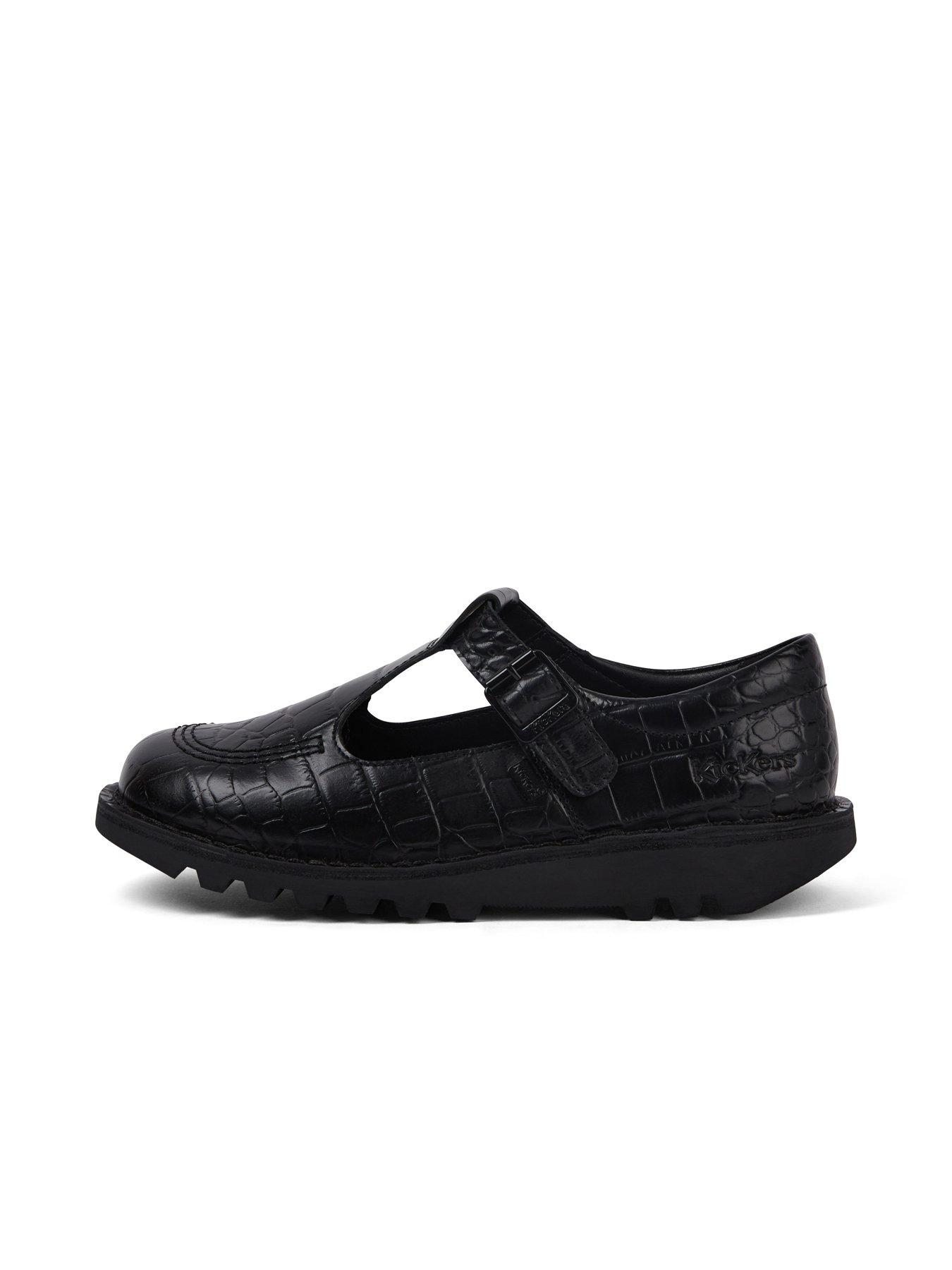 Kickers Kick T-bar Croc Leather Shoe - Black | Littlewoods