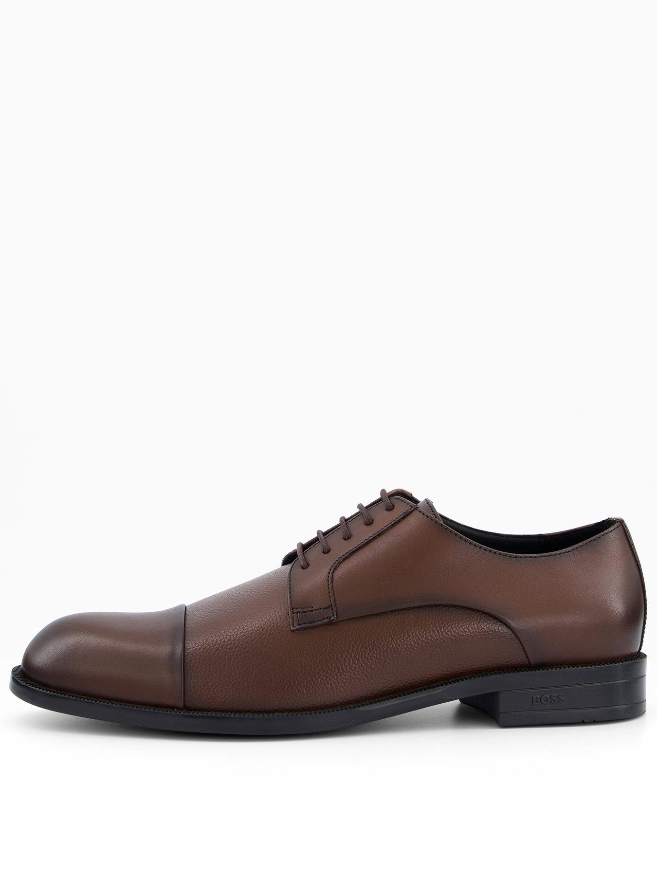 front image of boss-tayil-toe-cap-lace-derby-shoes-dark-brown