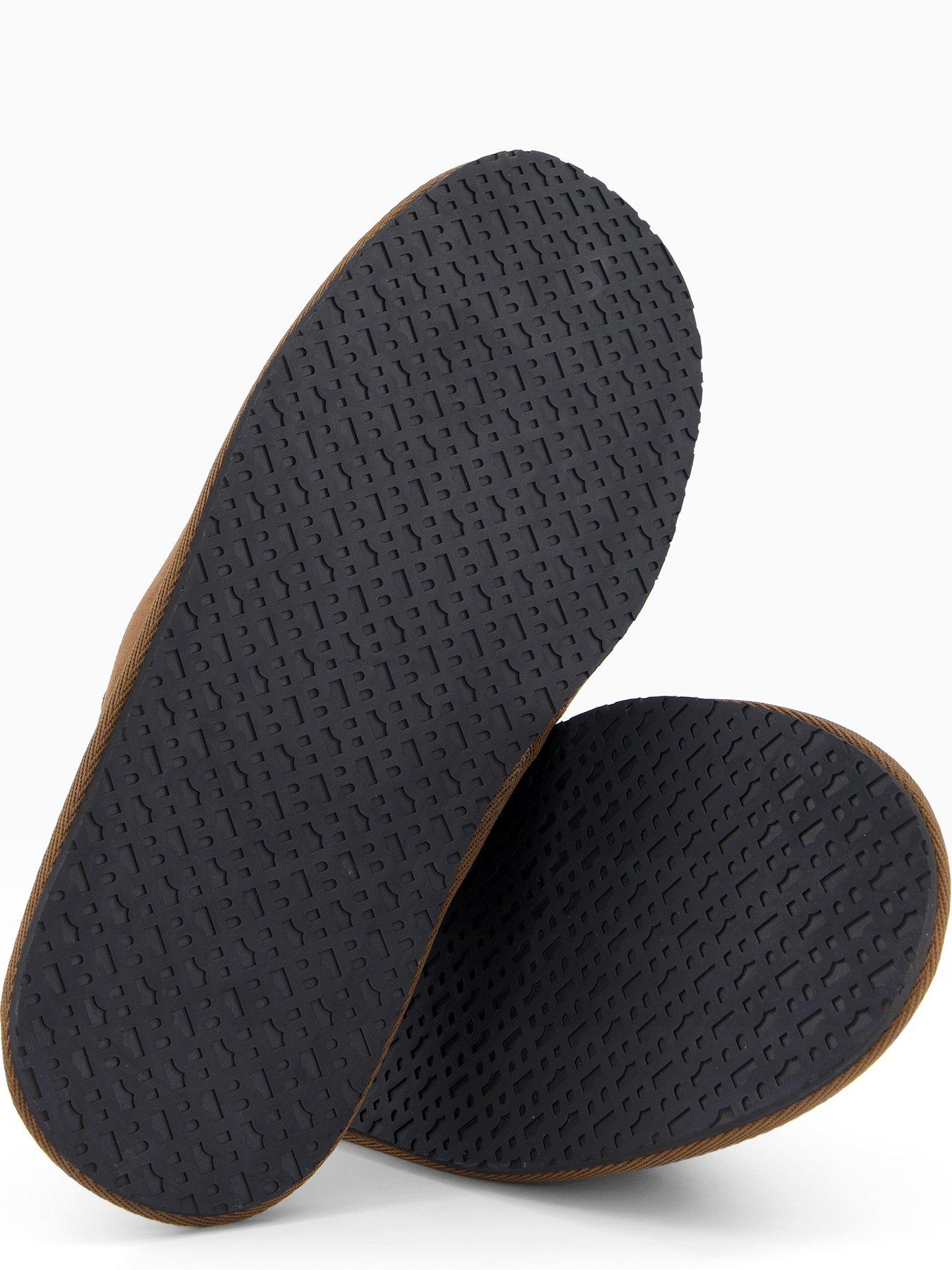  image of boss-home-faux-fur-lined-mule-slippers-brown