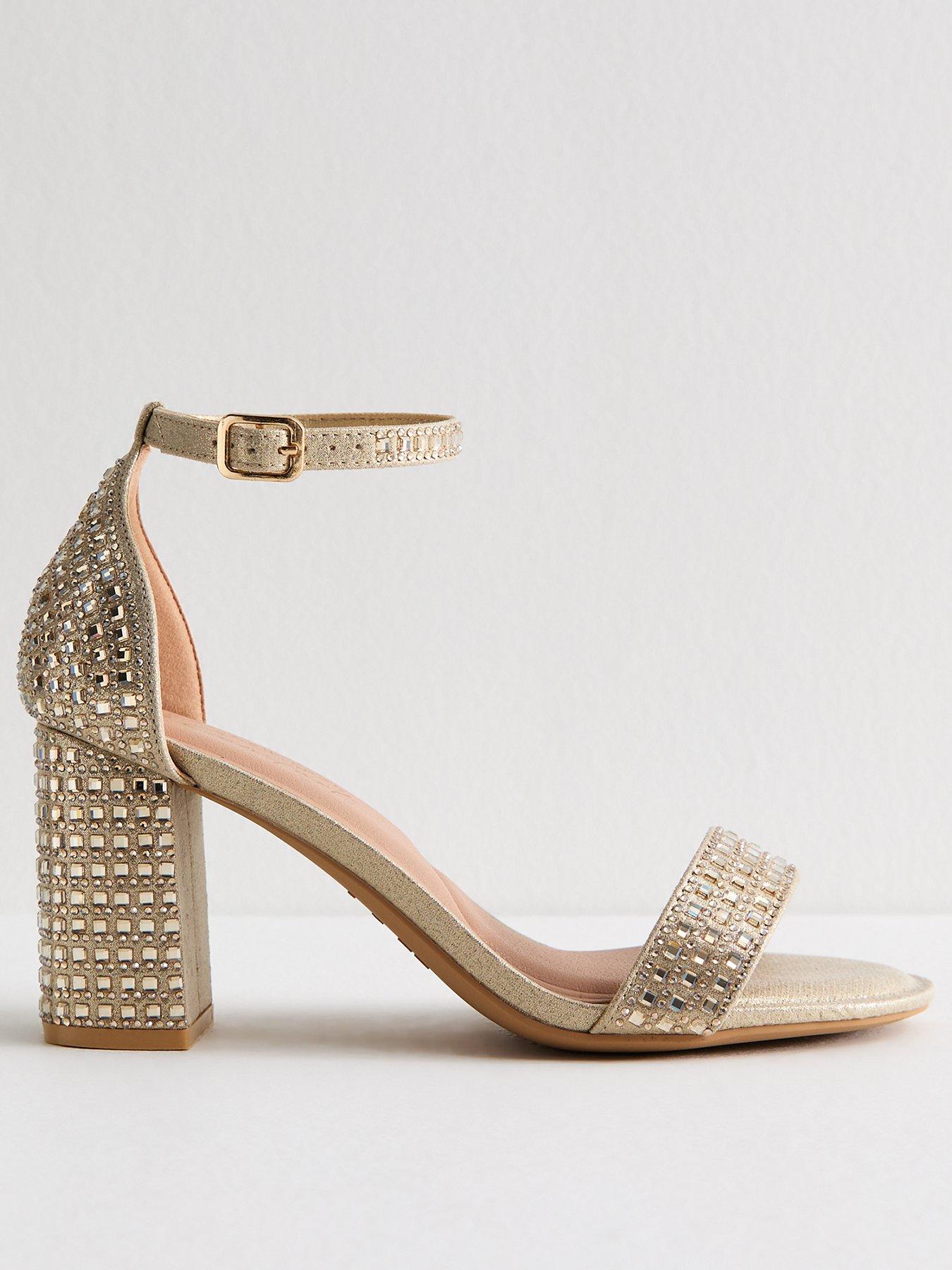 New Look Wide Fit Embellished Block Heel Sandals - Gold