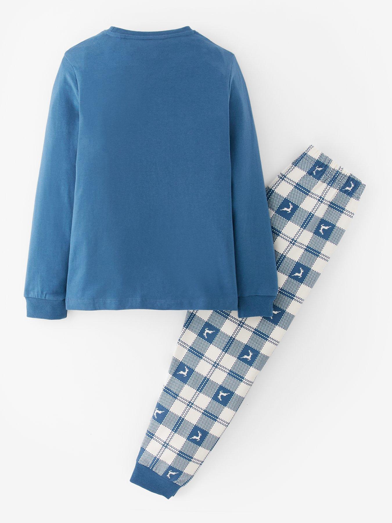 Image 2 of 4 of The Very Collection Boys Festive Boucle Reindeer And Woven Bottom Pyjama Set - Blue