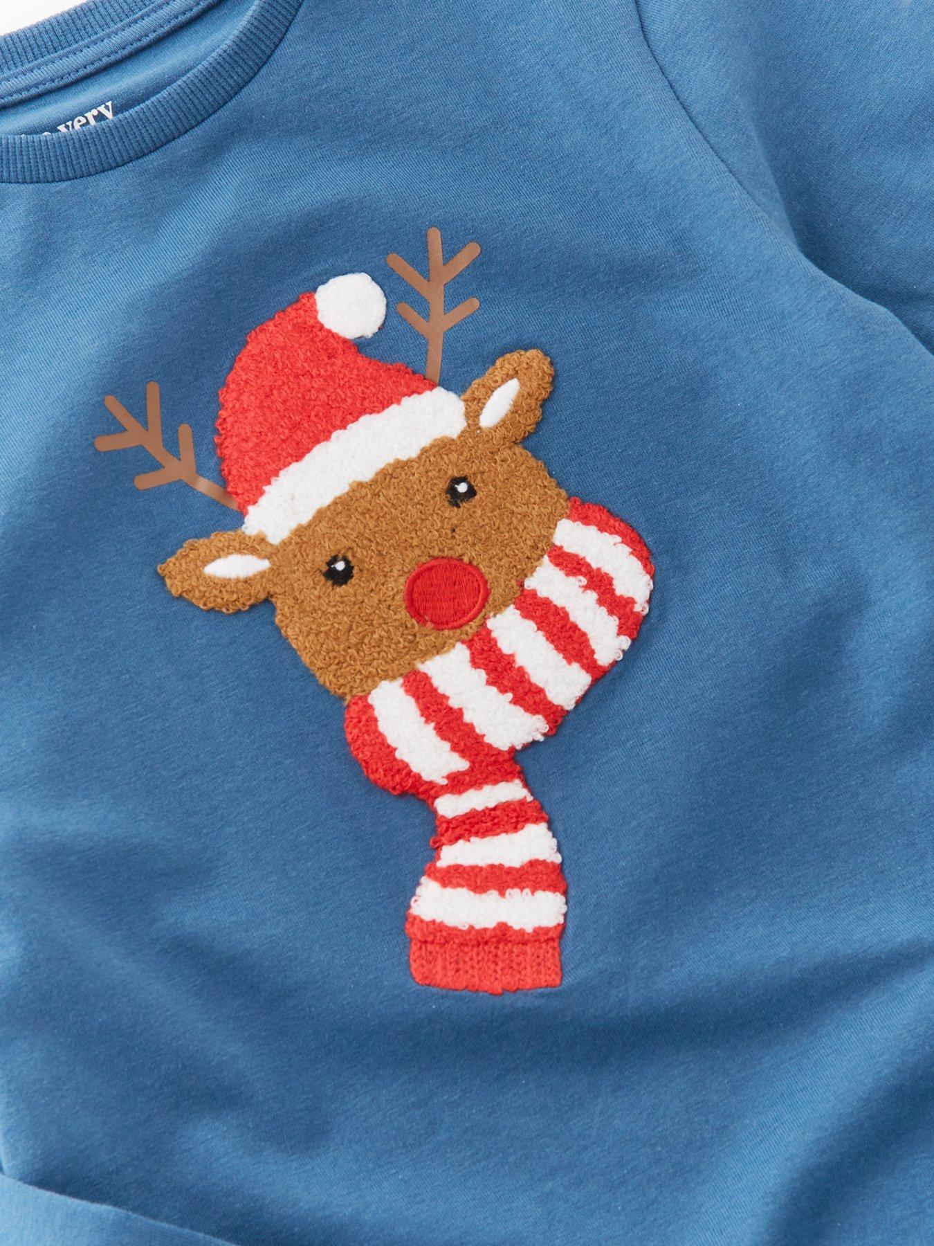 Image 3 of 4 of The Very Collection Boys Festive Boucle Reindeer And Woven Bottom Pyjama Set - Blue