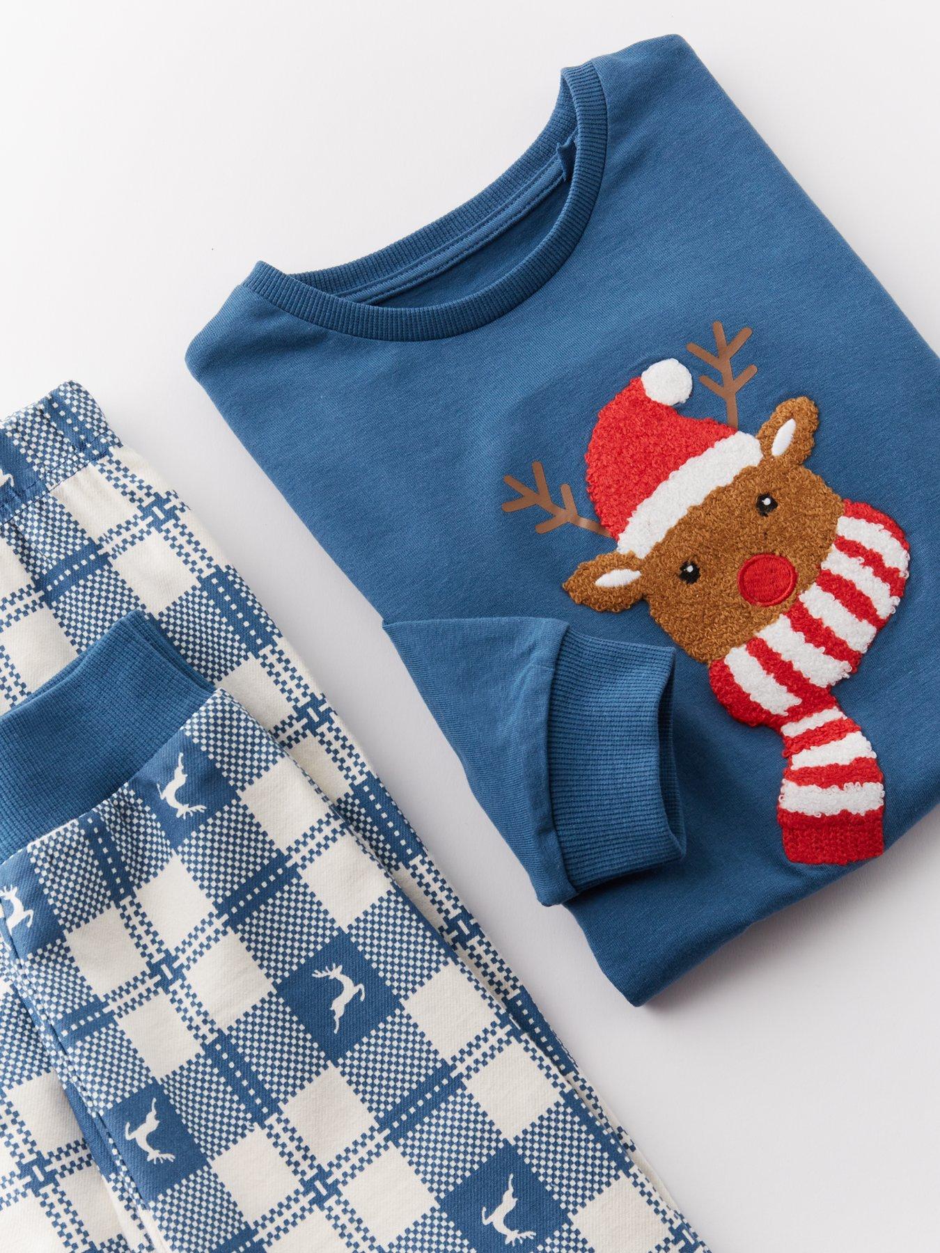 Image 4 of 4 of The Very Collection Boys Festive Boucle Reindeer And Woven Bottom Pyjama Set - Blue