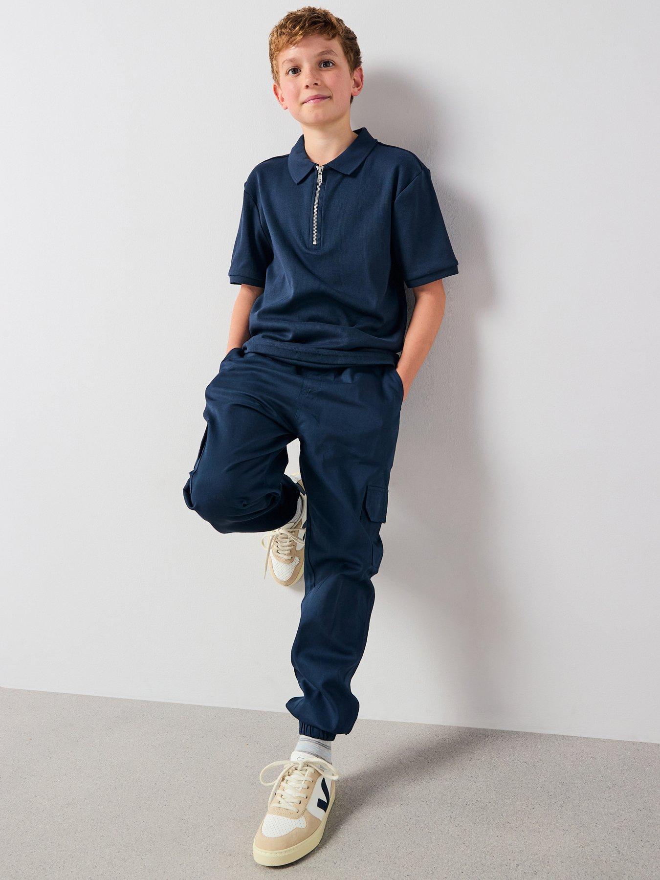 the-very-collection-boys-rib-zip-detail-polo-and-cargo-outfit-set-navy