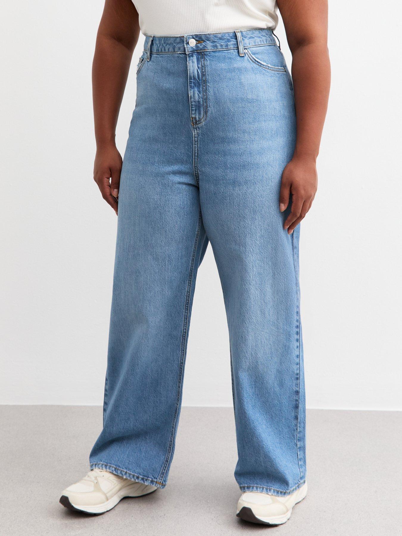 New Look Curves Blue Adalae High Waisted Wide Leg Jeans