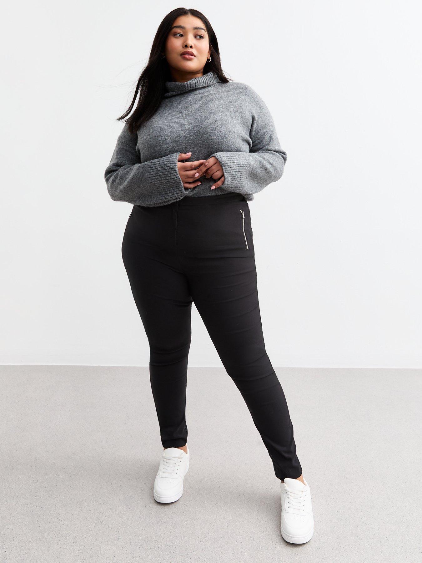  image of new-look-curves-side-zip-slim-trousers-black