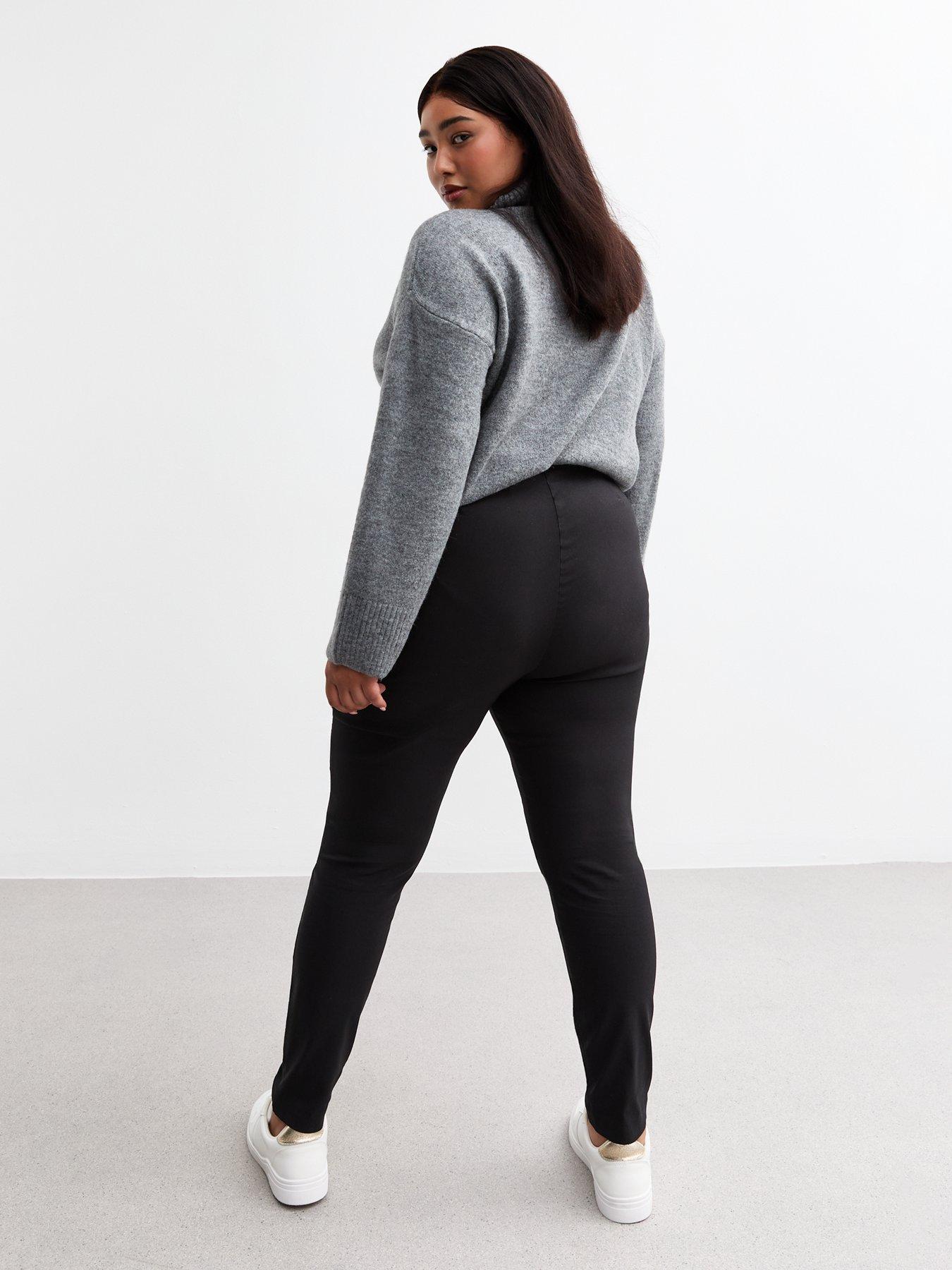 image of new-look-curves-side-zip-slim-trousers-black
