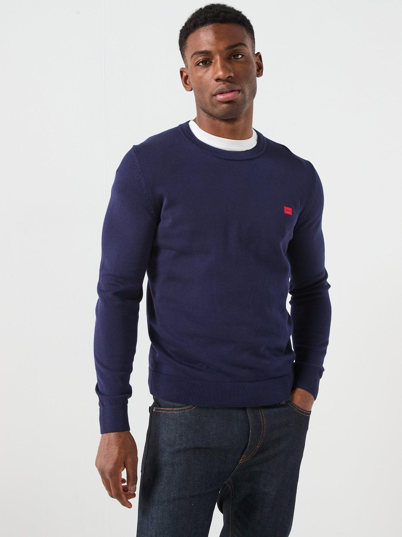 HUGO San Cassius-C1 Relaxed Fit Knitted Jumper - Navy
