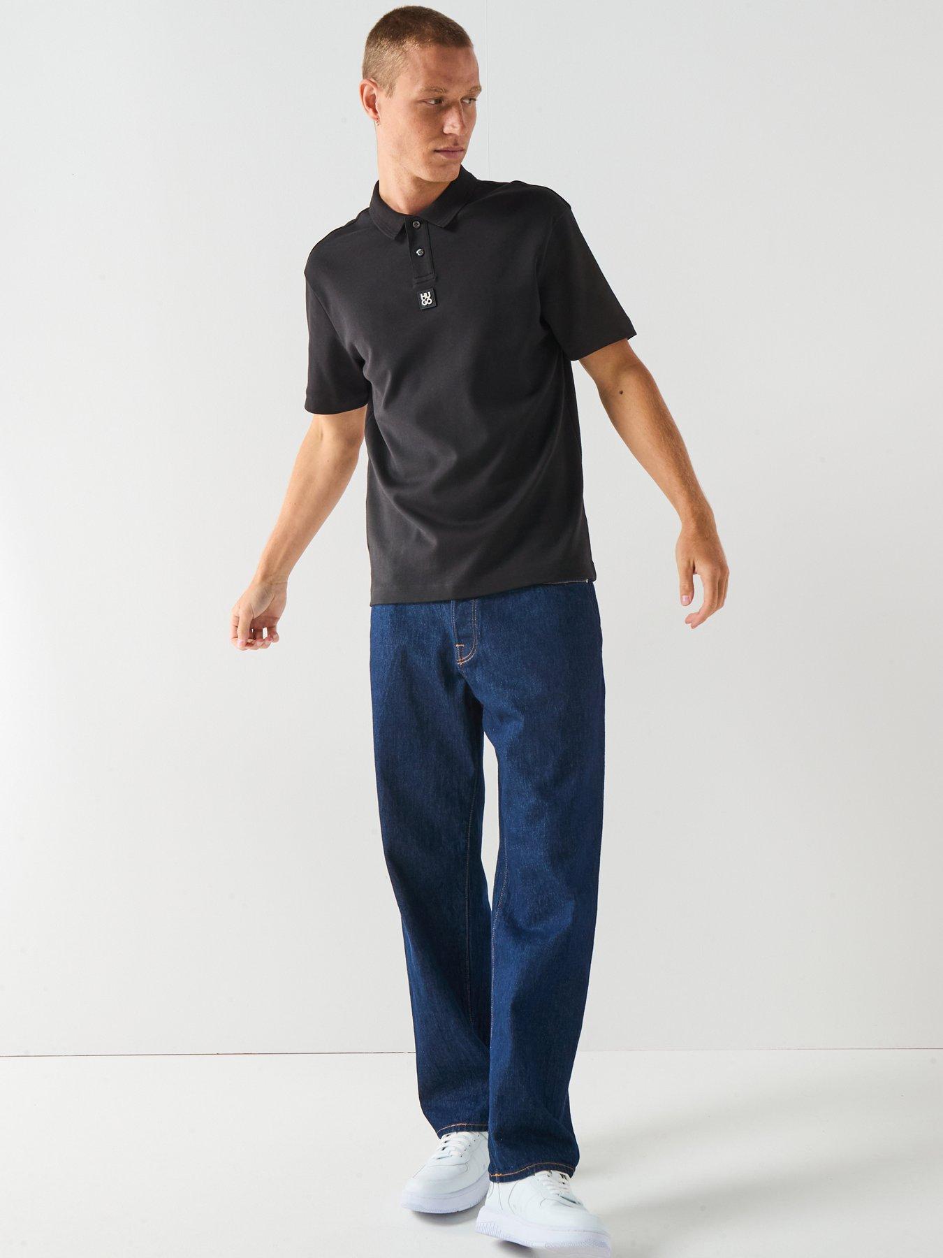  image of hugo-regular-fit-stacked-logo-polo-shirt-black