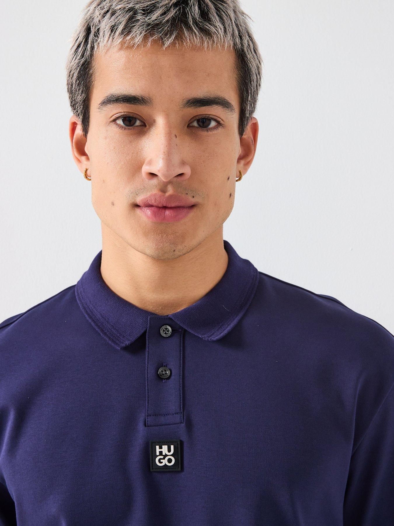Image 4 of 5 of HUGO Deabono_D Regular Fit Stacked Logo Polo Shirt - Navy