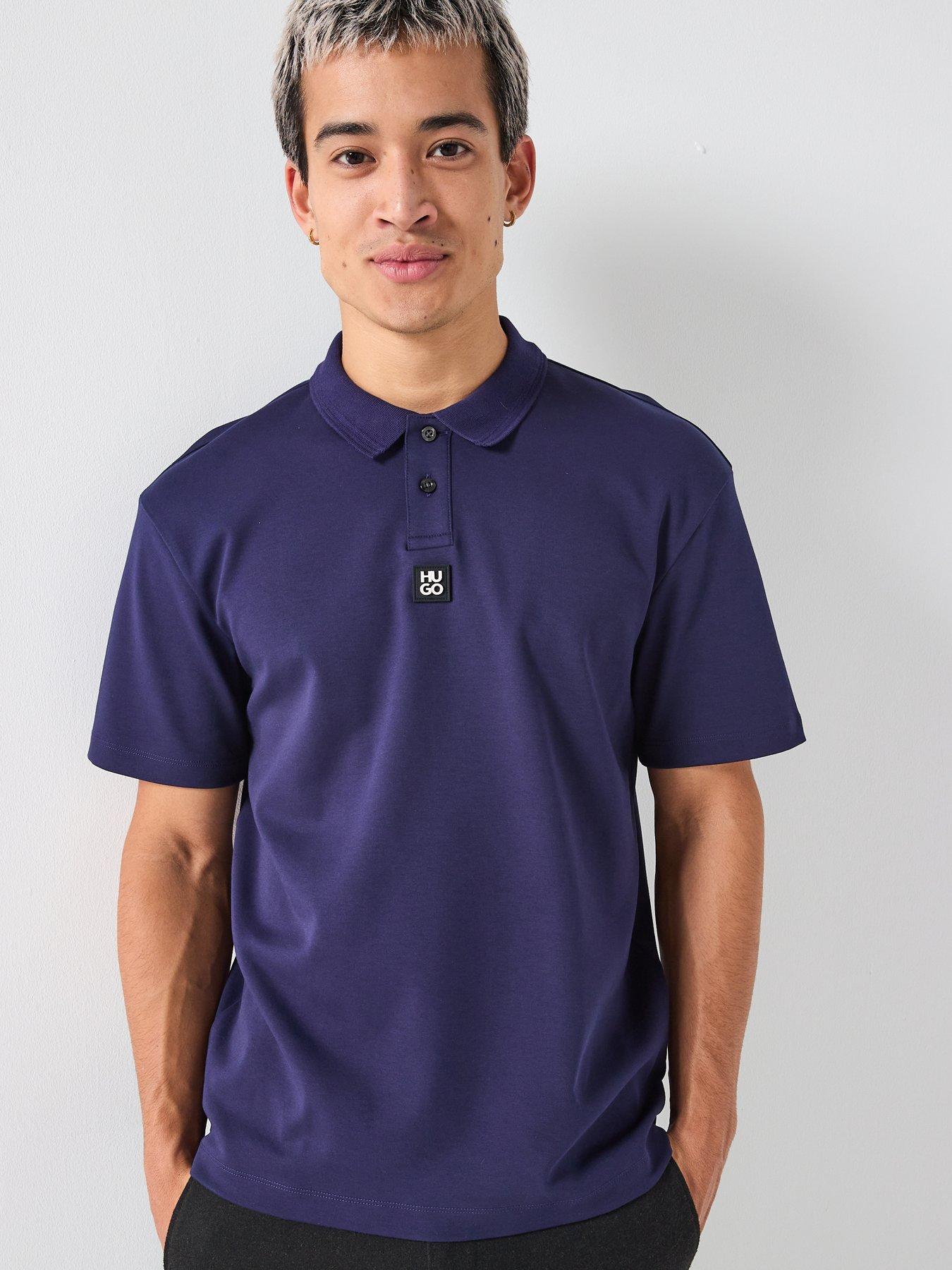 Image 5 of 5 of HUGO Deabono_D Regular Fit Stacked Logo Polo Shirt - Navy