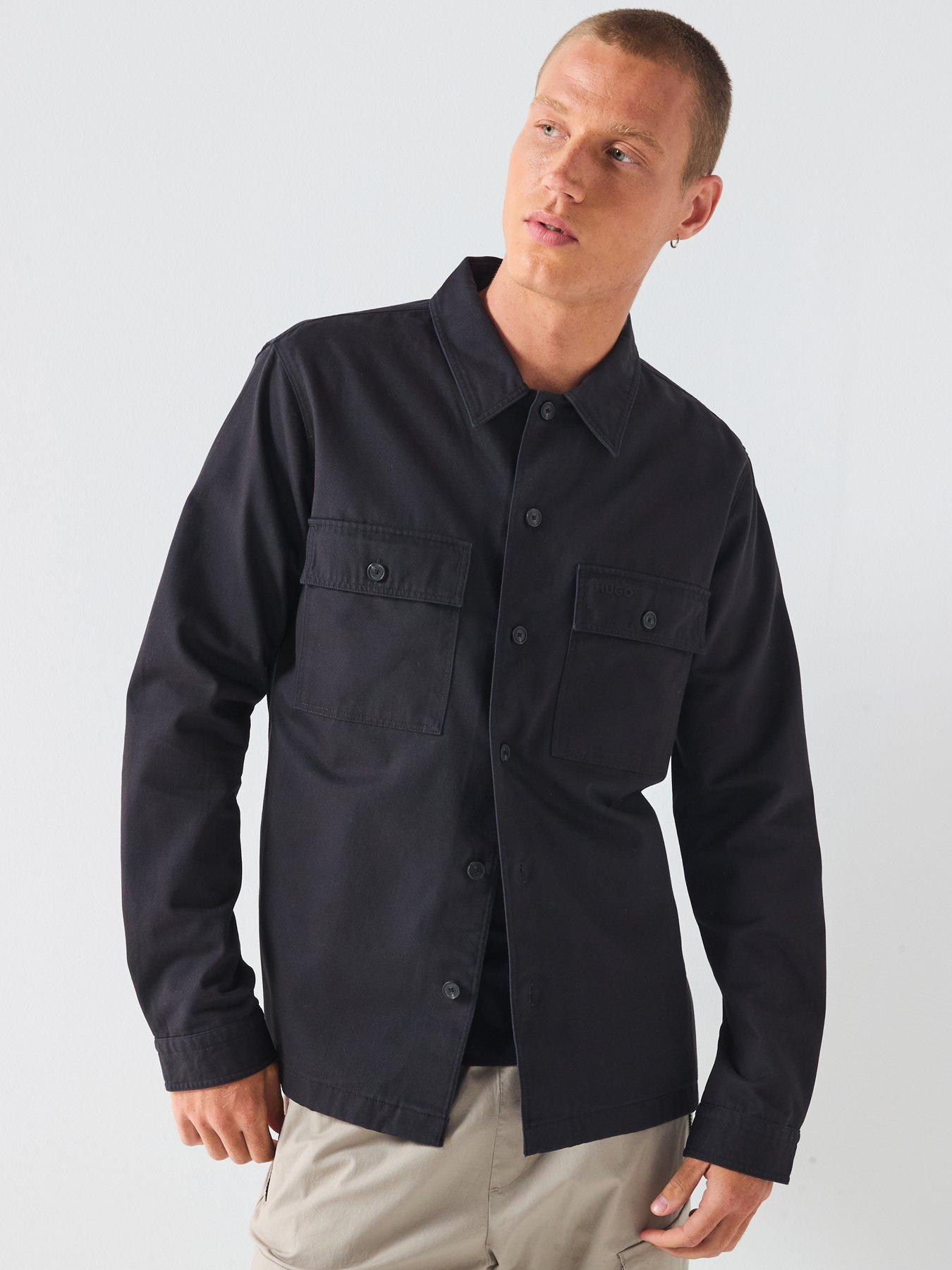 Image 4 of 6 of HUGO Epoldo Oversized Fit Canvas Overshirt - Black
