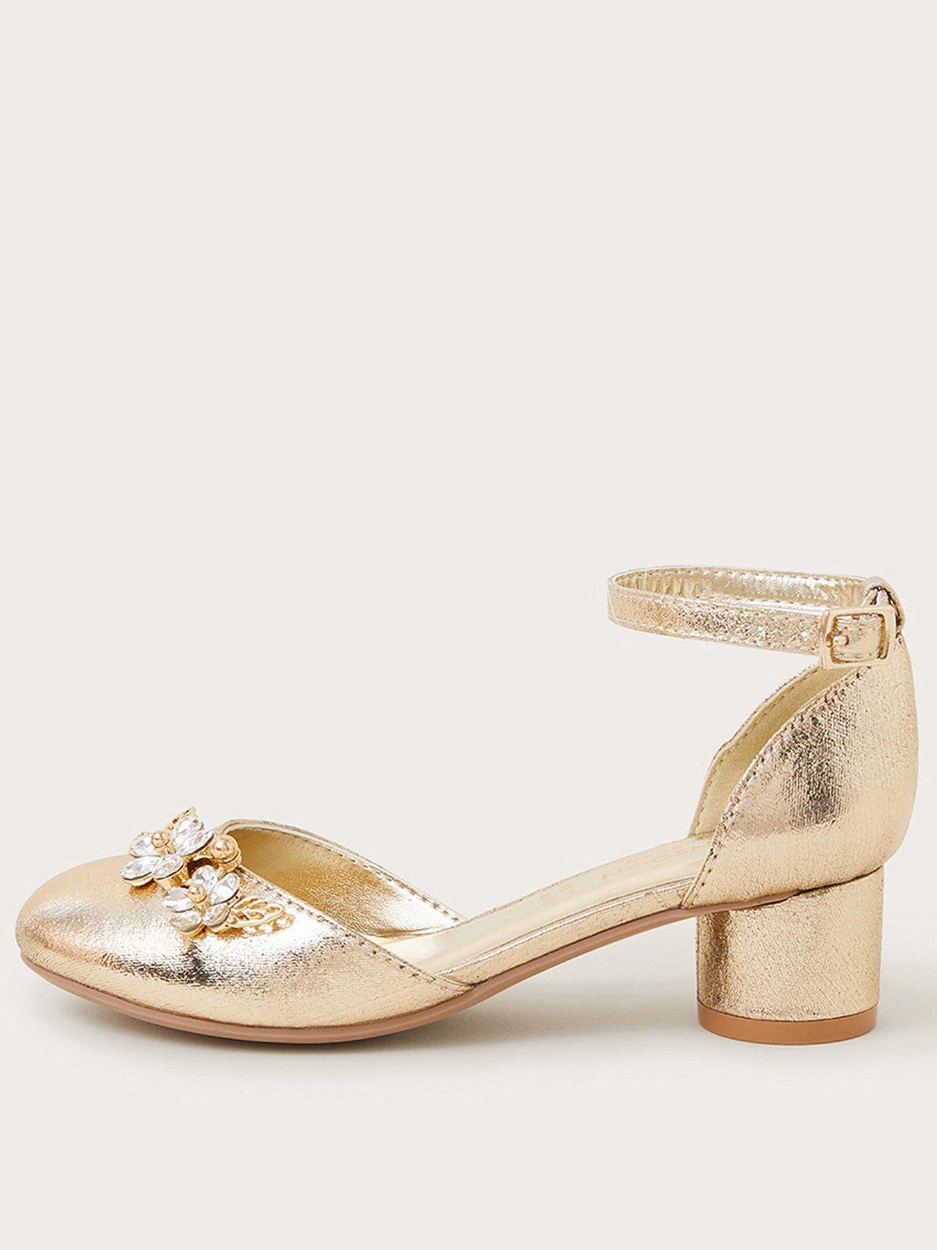 undefined Girls Gold Jewel Flower Gem Heel Shoe - Gold