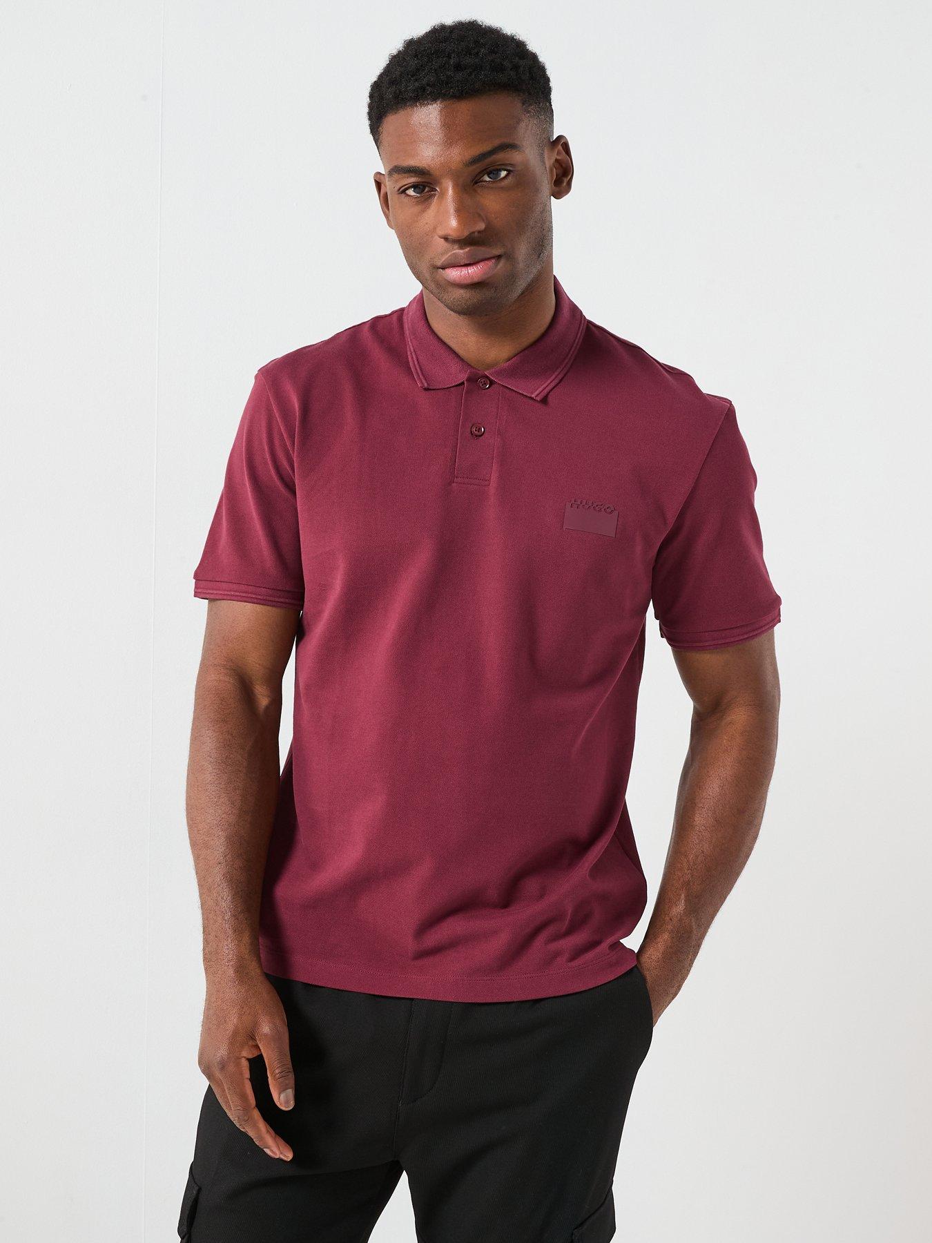  image of hugo-delastolo-relaxed-fit-split-logo-polo-shirt-dark-red